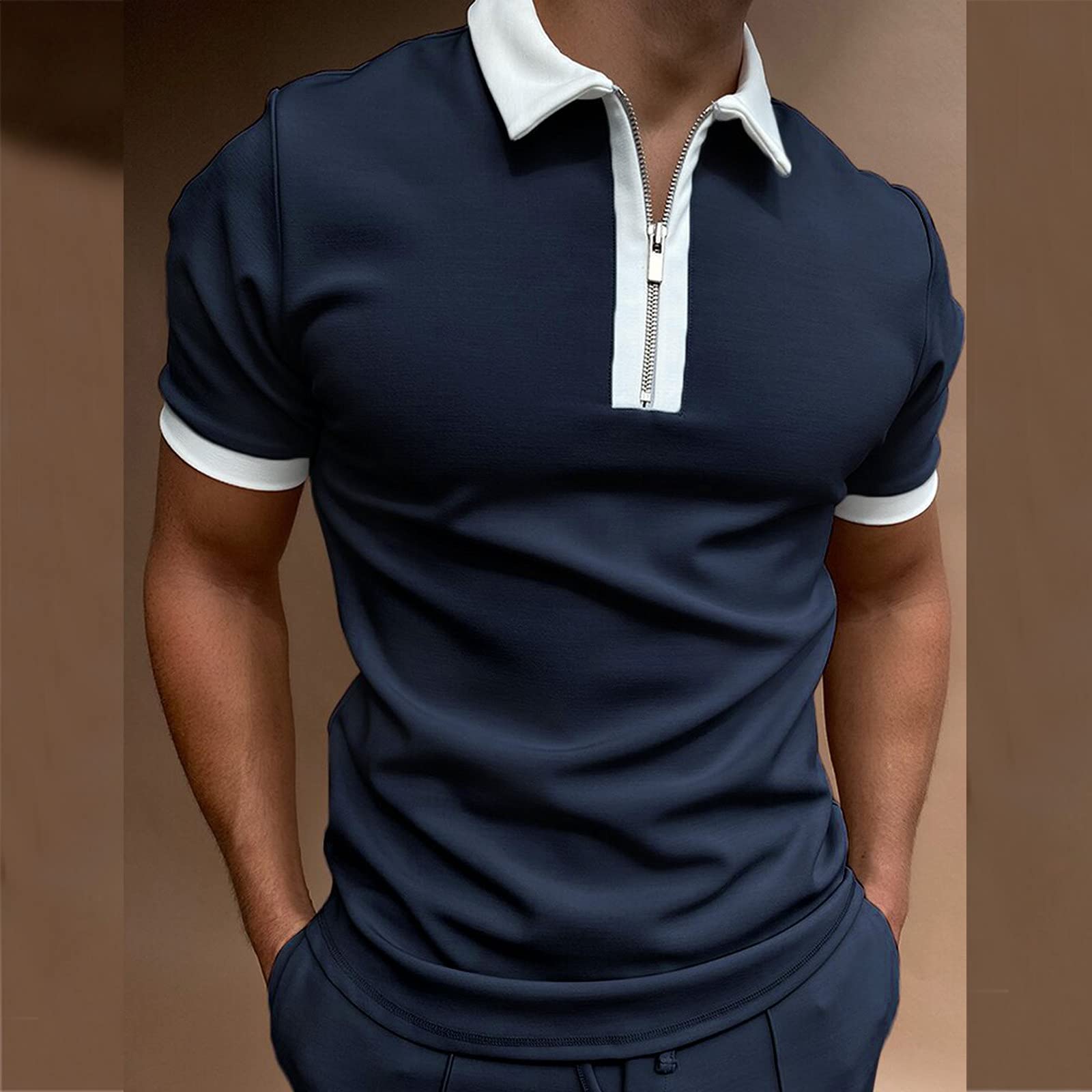 Men's Casual Polo Shirt Short Sleeve with Zipper - Summer Slim Fit Printed T-Shirt with Turn-Down Collar for Golf & Outdoor Activities | Breathable Comfort for Sports, Work & Leisure