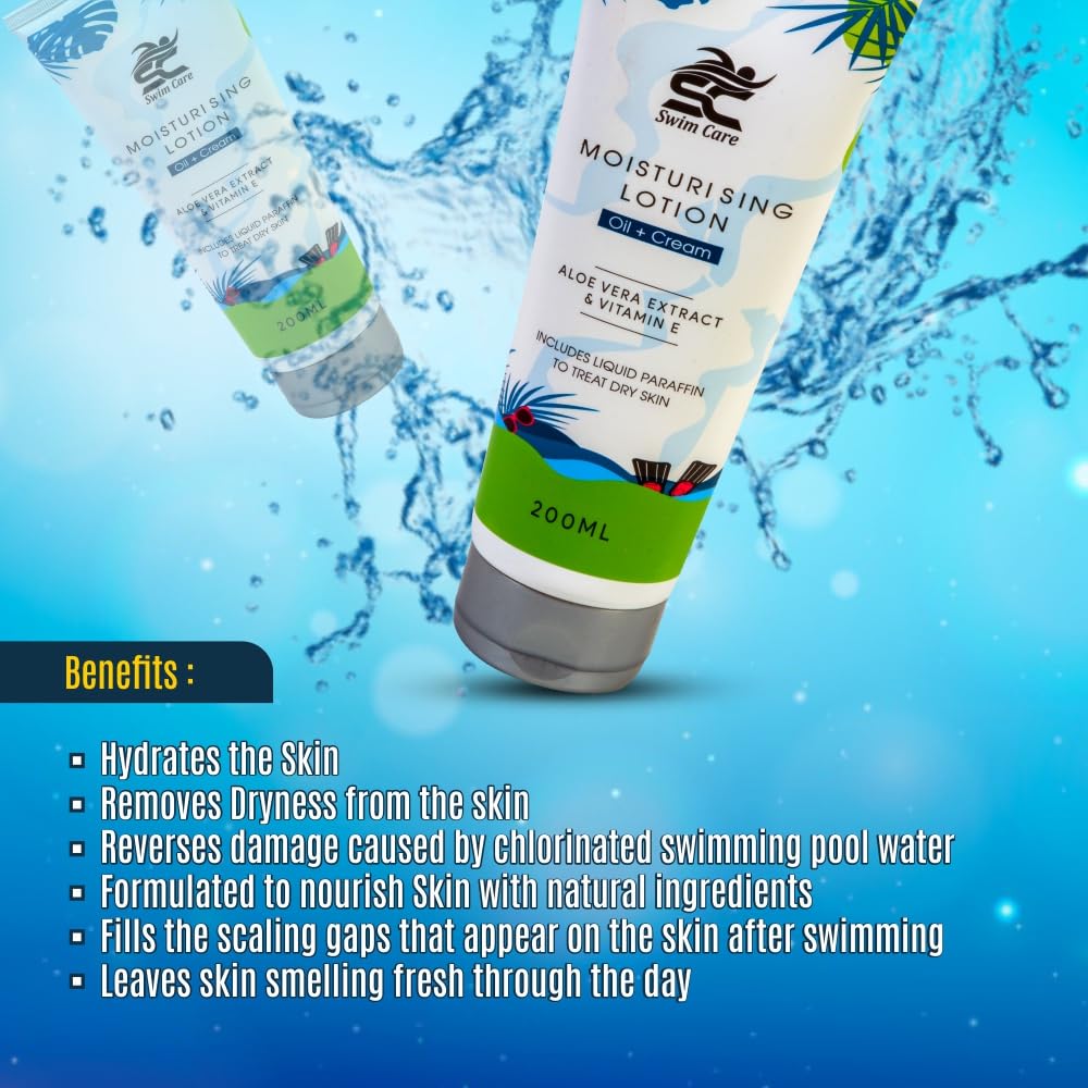 SWIMCARE Deep Hydrating Body Lotion for Dry Skin - 200ml Moisturizer with Shea Butter & Vitamin E | Post-Swim, Shower & Daily Skin Care