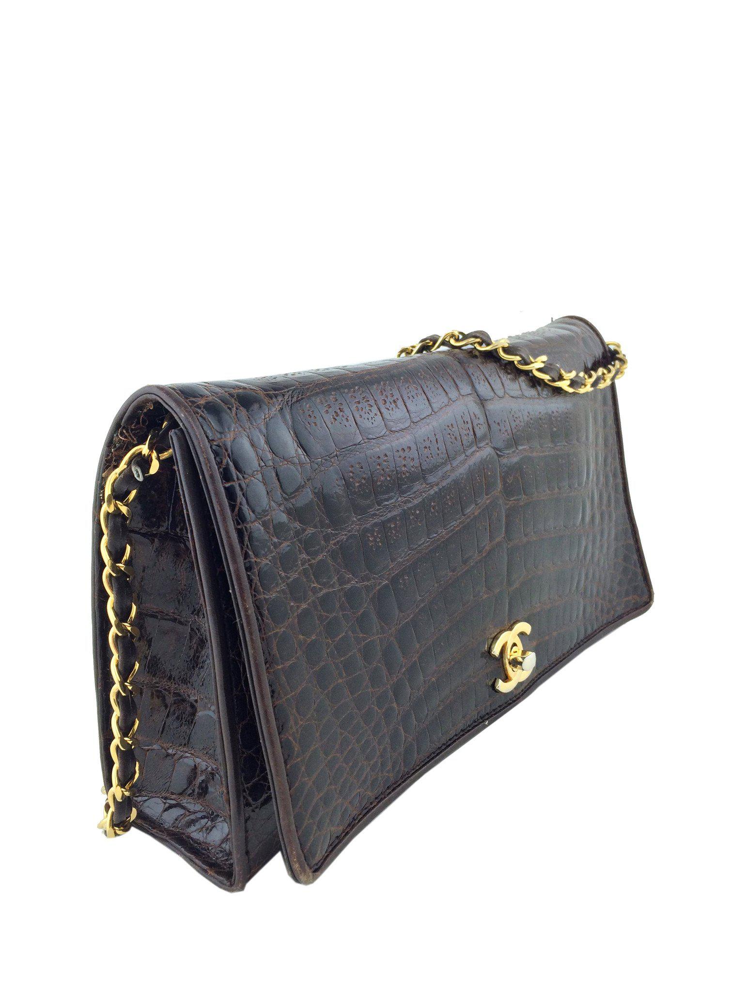 Vintage Chanel Crocodile Leather Flap Shoulder Bag - Luxury Designer Handbag for Women, Perfect for Evening Parties & Special Occasions