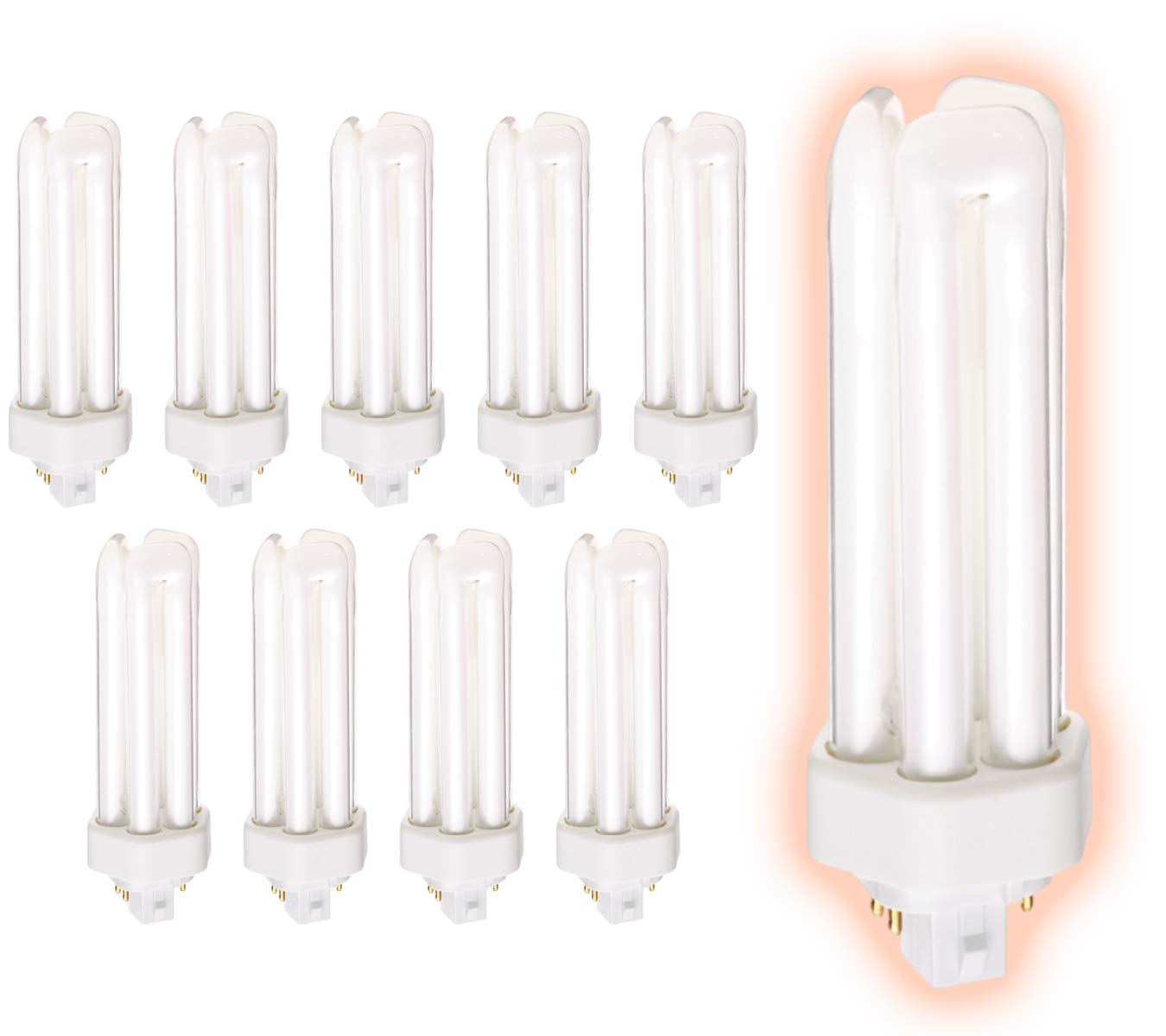 GoodBulb 32W CFL Light Bulbs 4-Pin GX24Q-3 Base | 5000K Daylight | 2400 Lumens High Output | Triple Tube Compact Fluorescent Plug-in Bulbs (10-Pack) - Perfect for Car Dealerships, Retail Stores & Commercial Lighting