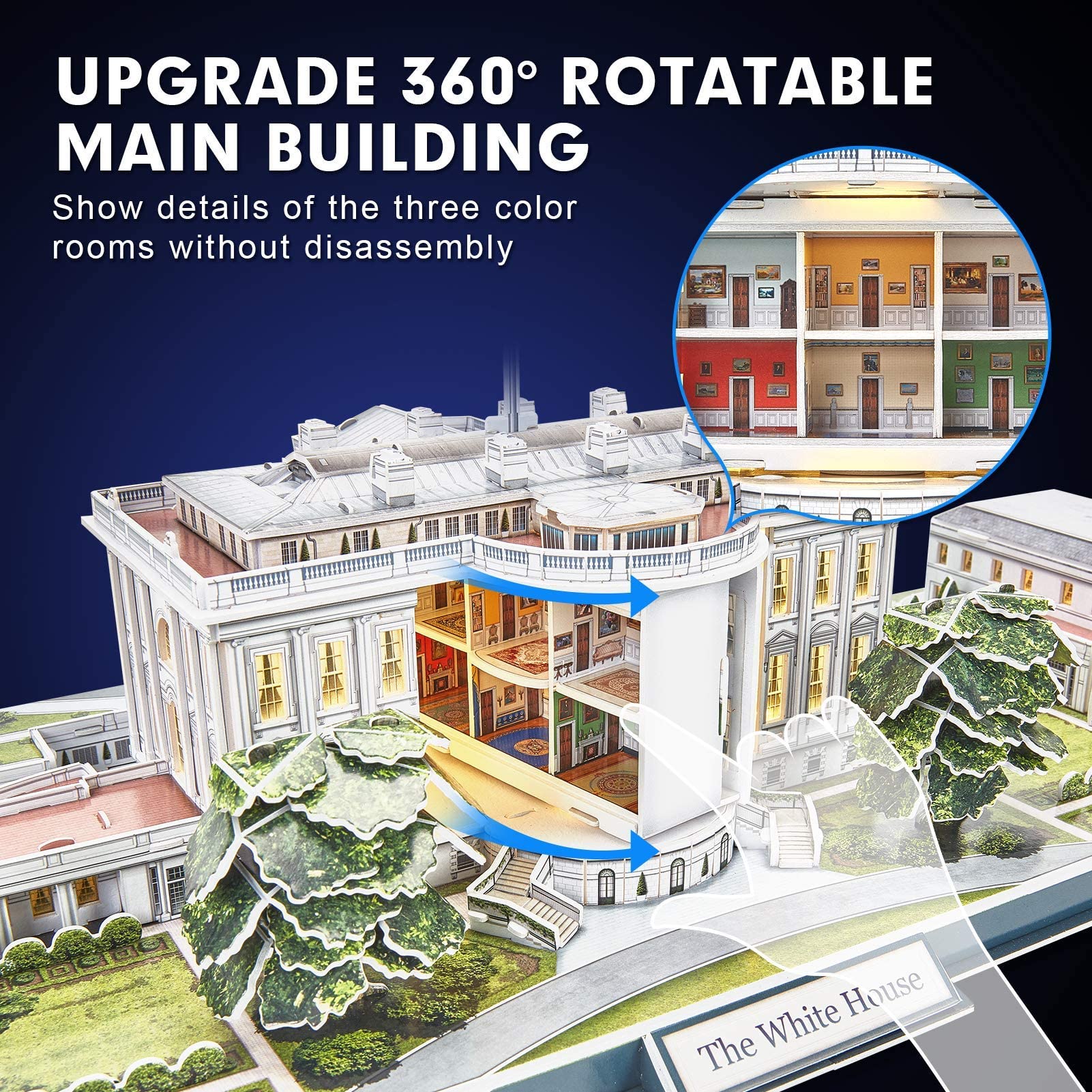 CubicFun 3D Puzzle LED Rotatable White House Model Kit with Detailed Interior – 151 Pieces US Architecture Building Set for Adults, Family Puzzle Desk Decor – Perfect Birthday Gift for Women & Men | Home Office Decoration & Collectible Display