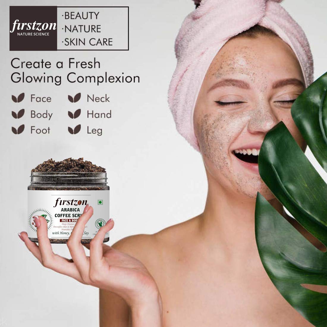FIRSTZON Coffee Face & Body Scrub - Exfoliating & Moisturizing Tan Removal Scrub for Men & Women | Deep Cleansing, Purifying & Polishing Body Scrub | Natural Coffee Scrub for Smooth Skin | Perfect for Post-Workout, Spa Day & At-Home Skincare Routine