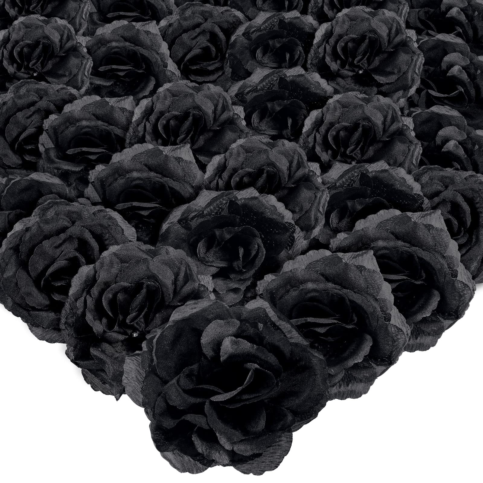 60Pcs Realistic Artificial Silk Rose Heads for Cake Decor, Wedding Party, DIY Crafts - Black Fabric Roses for Home Decor, Bouquets & Floral Arrangements
