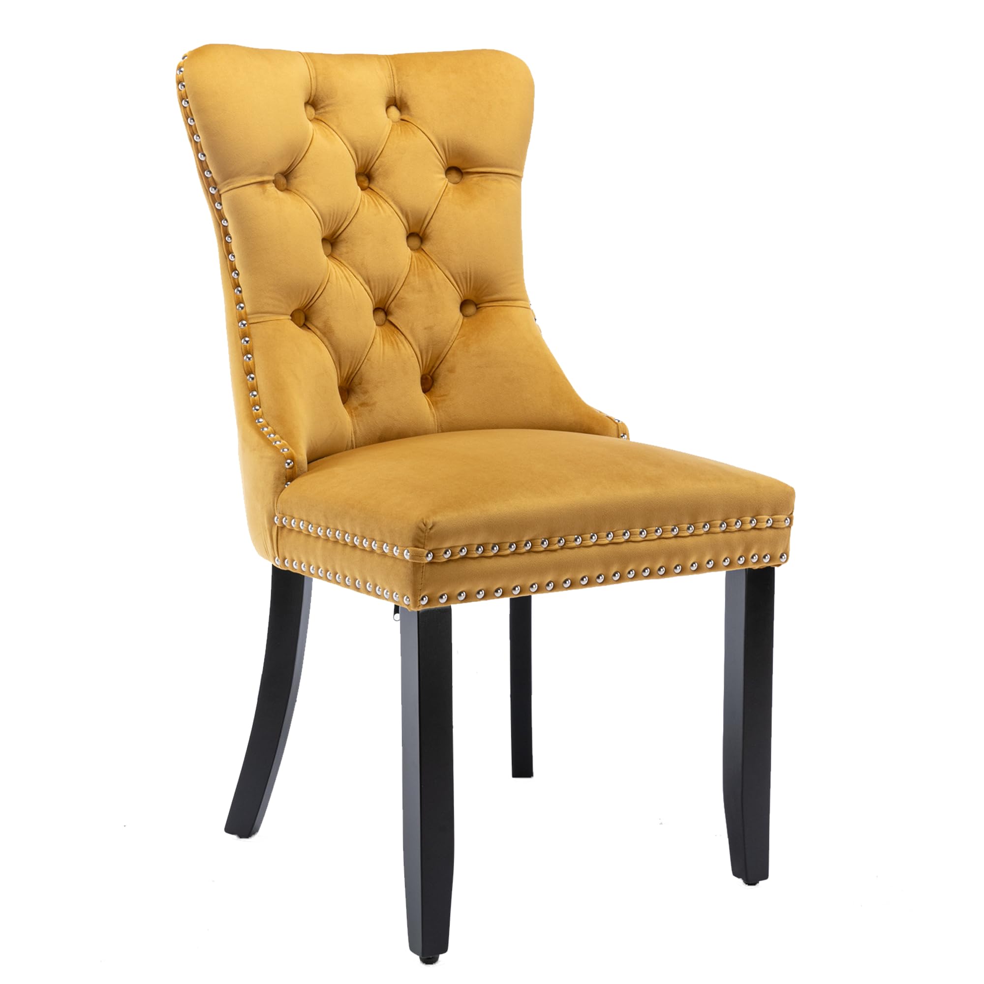 Rhomtree Set of 2 Velvet Dining Chairs - Luxury Tufted Back with Nailhead Trim, Gold Finish, Solid Rubber Wood Legs - Perfect for Kitchen, Dining Room, or Home Office Seating