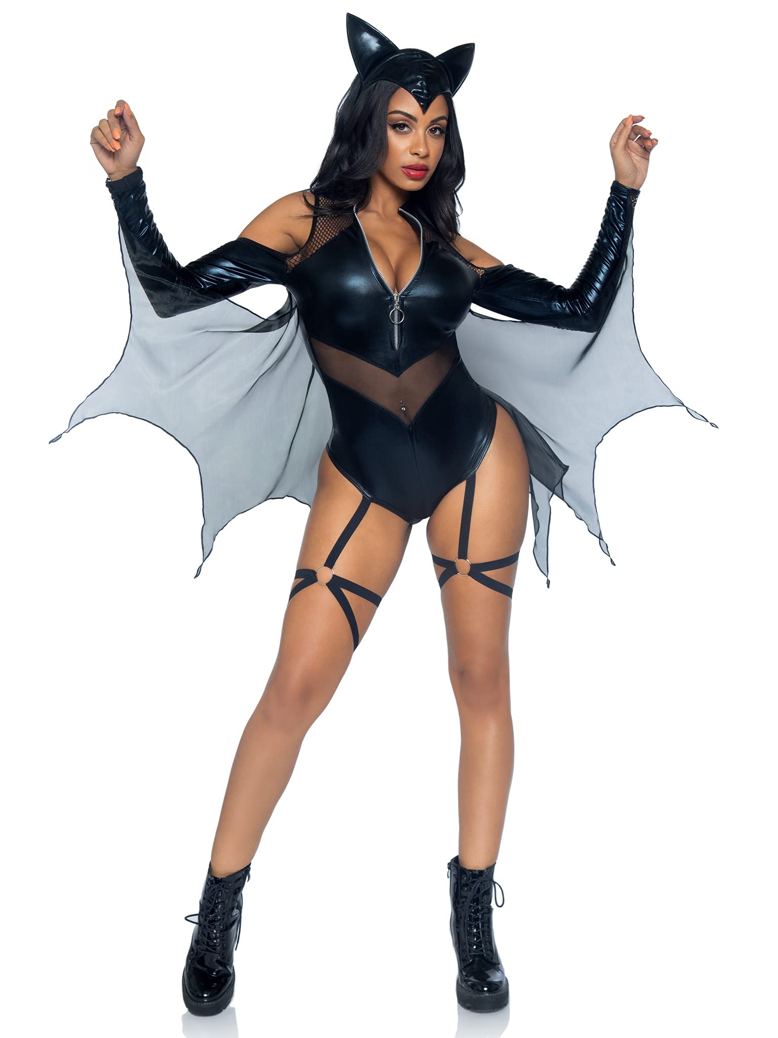 Leg Avenue Women's 2-Piece Midnight Bat Costume Set with Attached Wings & Headband - Sexy Halloween Cosplay Outfit for Parties, Dress-Up & Themed Events