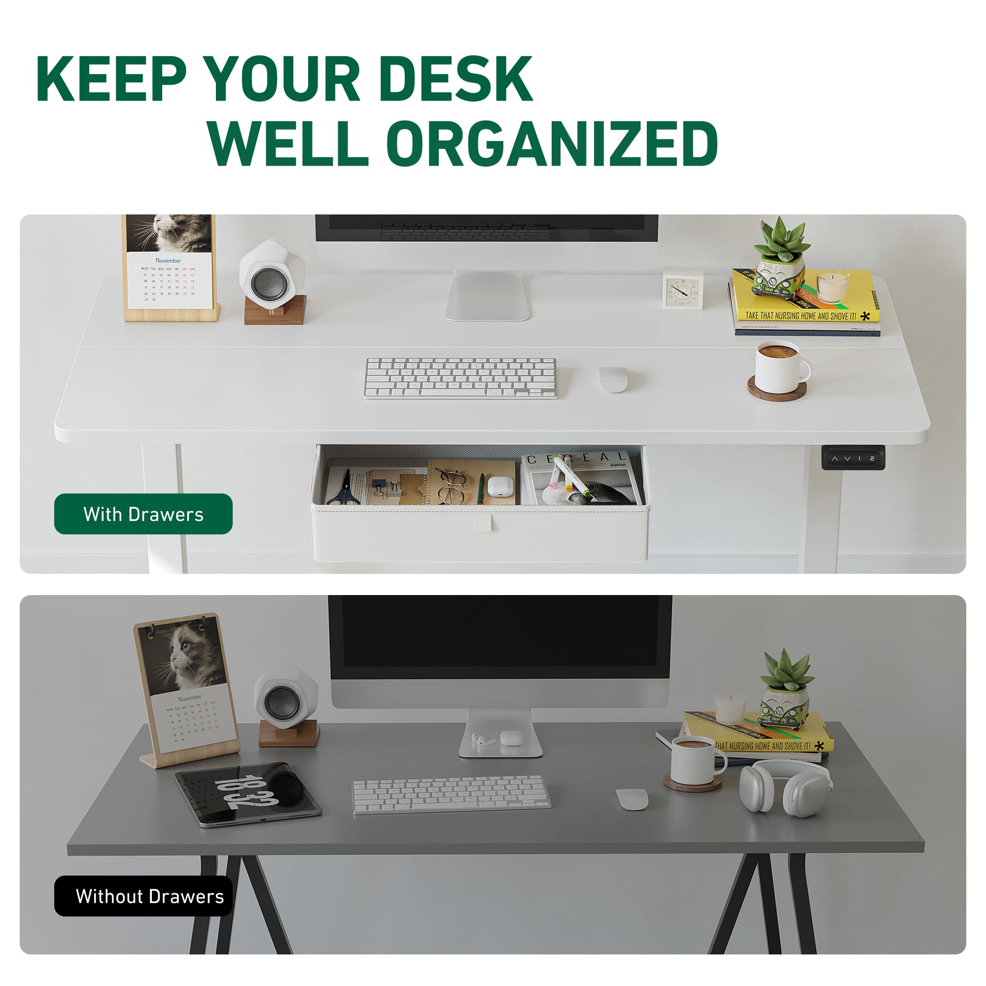 FEZIBO 40 x 24 Inches Electric Standing Desk with Drawer - Adjustable Height Ergonomic Computer Desk with Storage for Home Office - Perfect for Remote Work, Gaming & Study (White)