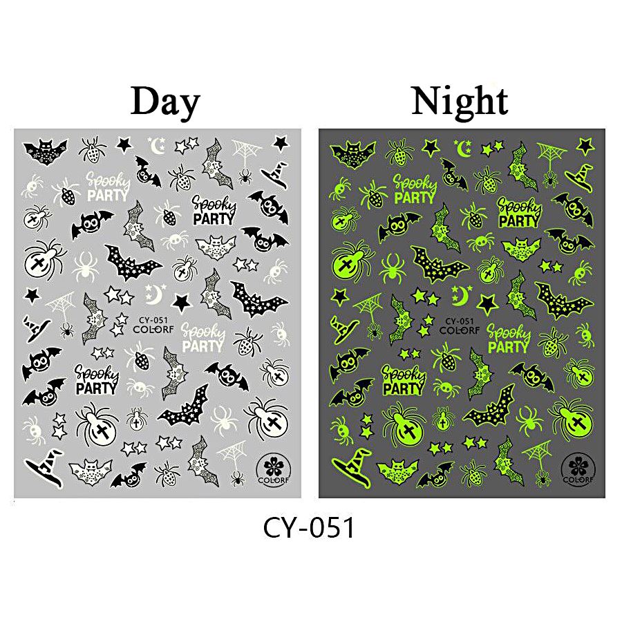 Halloween Glow in the Dark Nail Art Stickers - Self-Adhesive Nail Decals for Party, Cosplay & Night Events - Long-Lasting Nail Stickers for Women & Girls