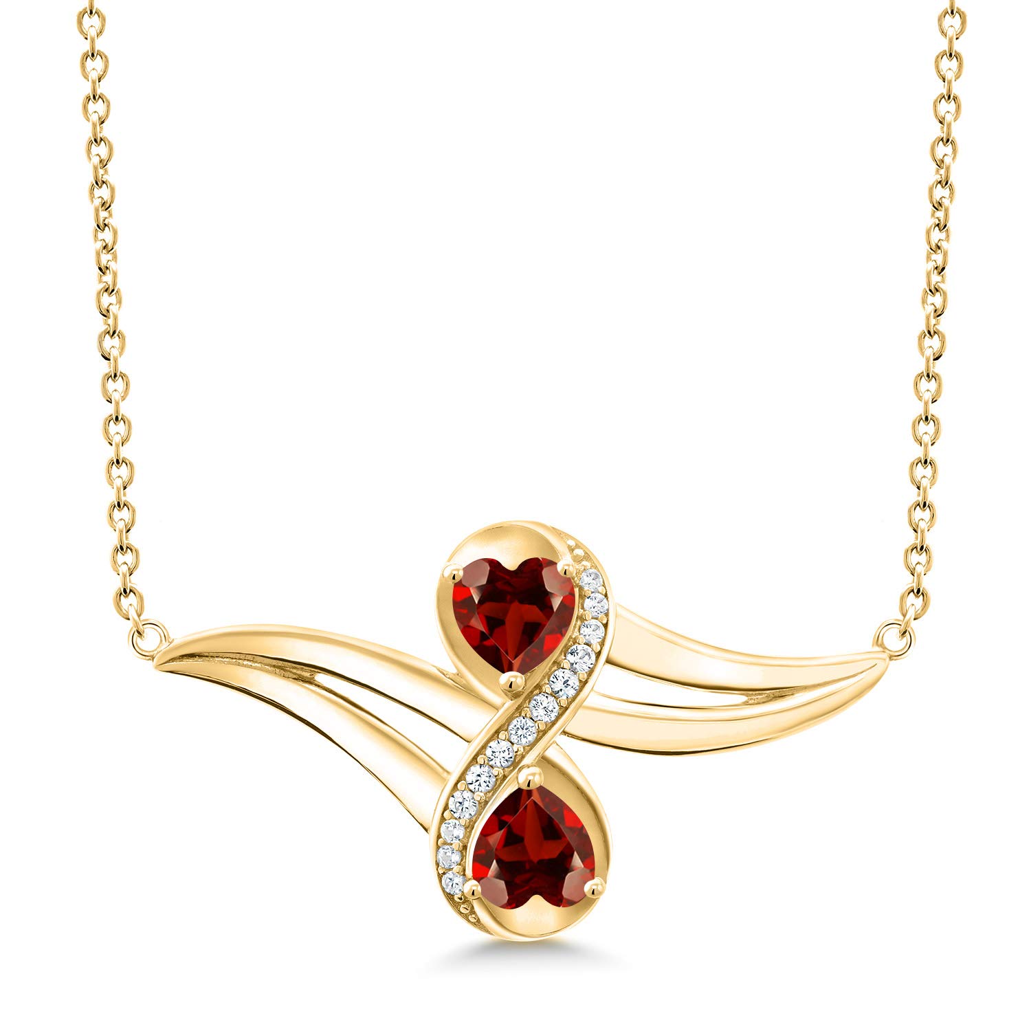 1.33 Ct Red Garnet & White Created Sapphire 18K Yellow Gold Plated Silver Necklace - Elegant Gemstone Jewelry for Women, Perfect for Weddings, Anniversaries & Special Occasions