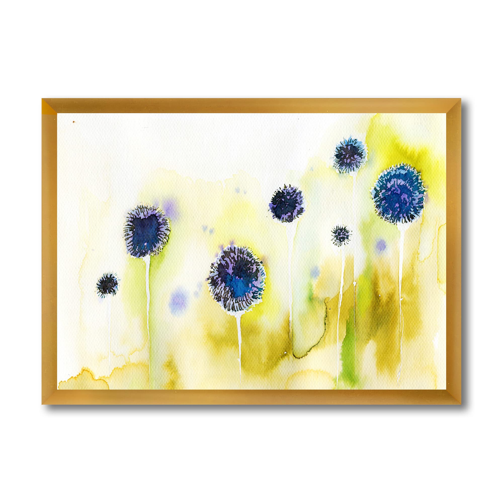 Blue Flowers In The Meadow Traditional Framed Wall Art - Vintage Floral Canvas Painting for Living Room, Bedroom & Office Decor
