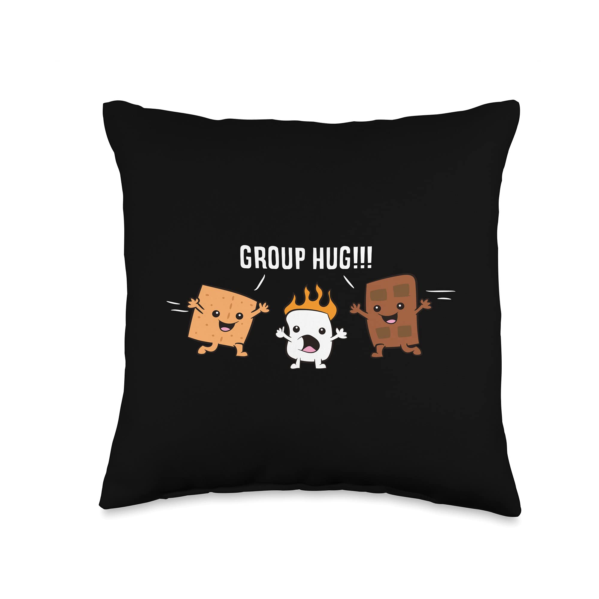 Group Hug Camping Campfire Chocolate Marshmallow S'Mores Throw Pillow - Cozy Home Decor for Living Room, Bedroom & Outdoor Camping Trips