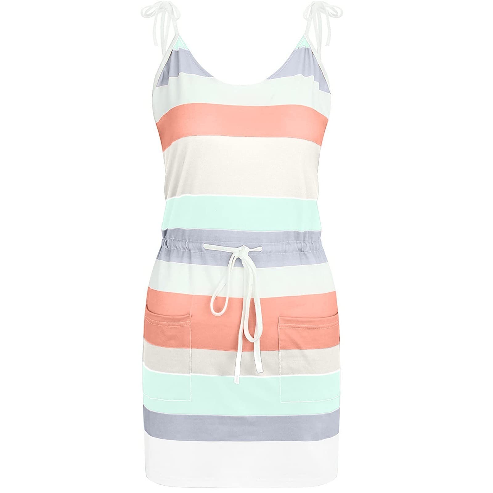 Women's Casual Cocktail Dress Summer Beach Party Striped Contrast Pocket Dress - Perfect for Outdoor Weddings, Vacation Getaways & Summer Cocktail Parties