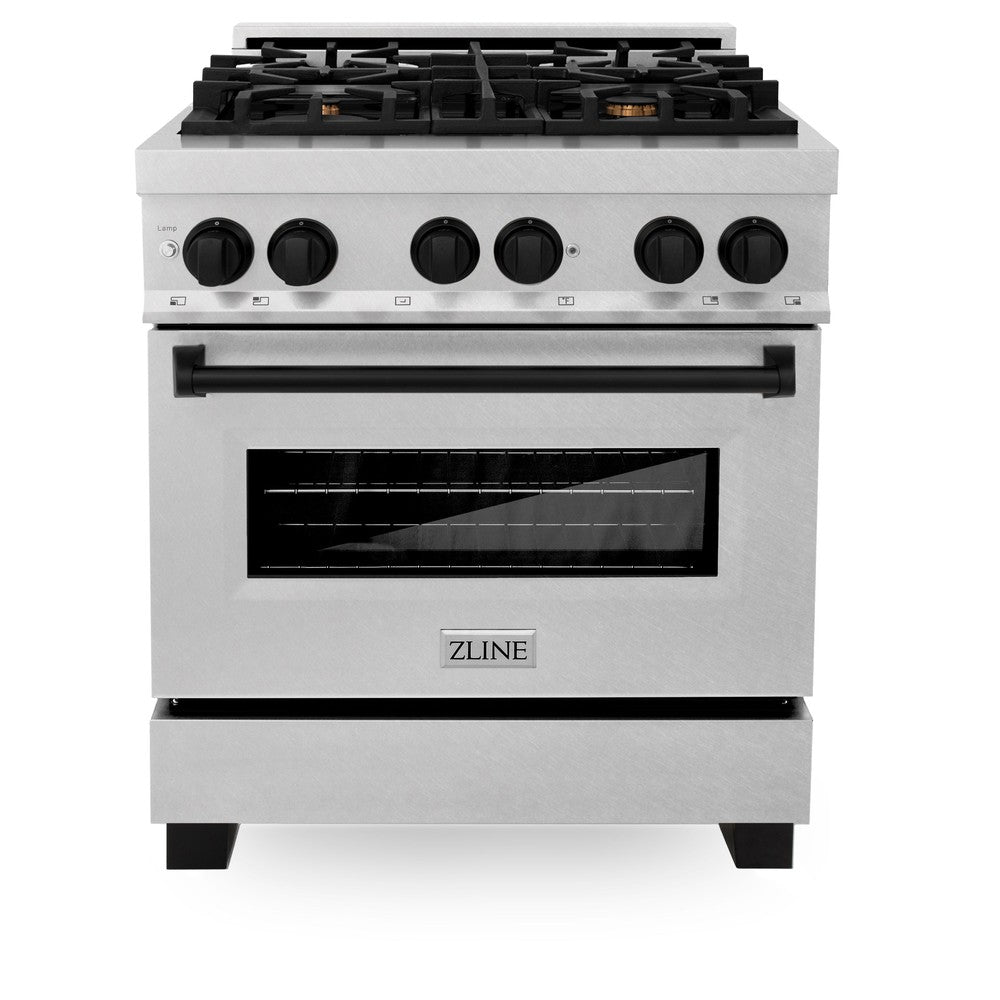 ZLINE Autograph Edition 30-inch 4.0 cu. ft. Dual Fuel Range - 4 Burner Gas Cooktop & Electric Convection Oven - Satin Stainless Steel with Matte Black Accents (RASZ SN 30 MB) - Perfect for Modern Kitchens & Professional Chefs