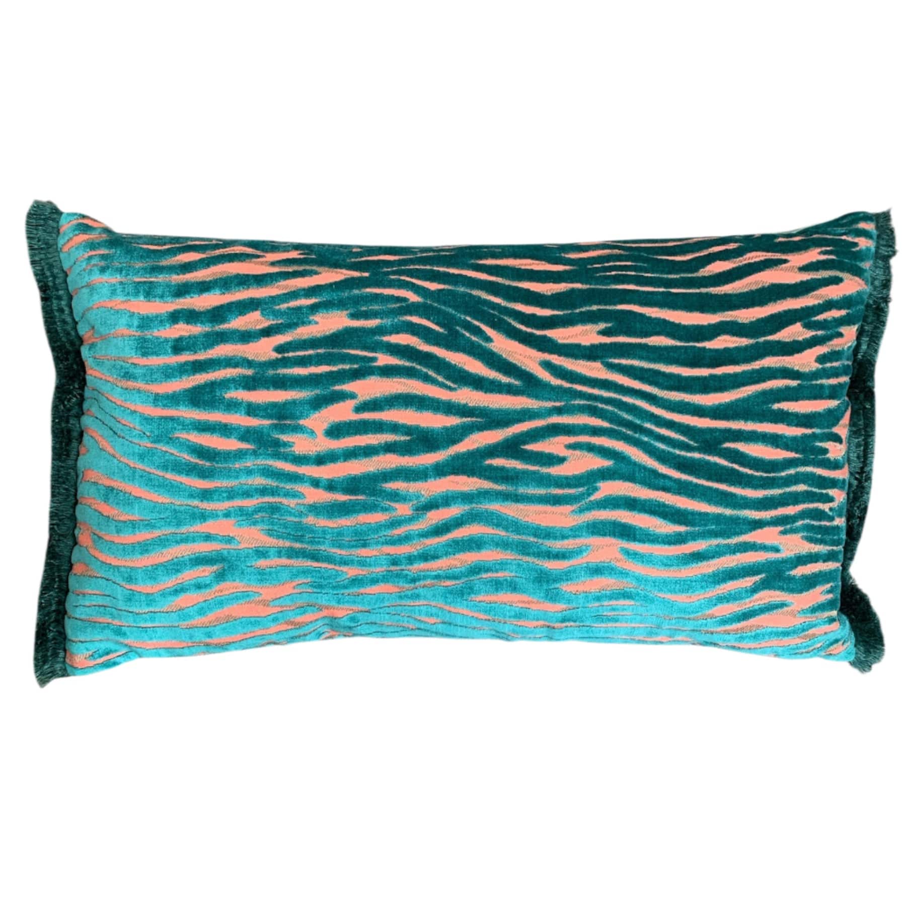 Wild Stripe Tropic 60x35cm Fringed Decorative Throw Pillow Cover - Perfect for Boho Living Room, Bedroom & Outdoor Patio Decor