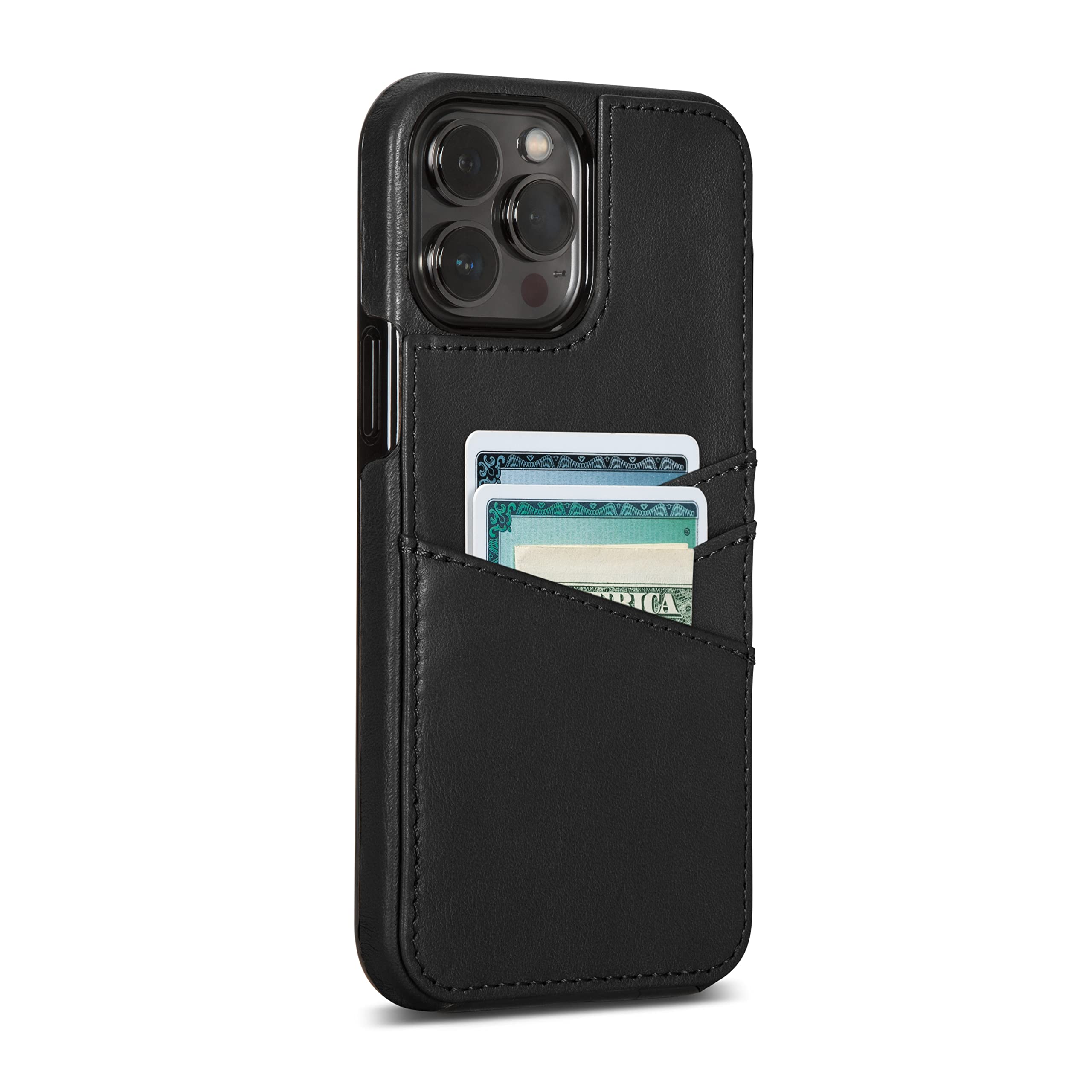Sena Lugano Genuine Leather Wallet Case for iPhone 13 Pro Max - Slim RFID Blocking Credit Card Holder with Magnetic Closure (Black) | Perfect for Everyday Use, Travel & Business Meetings