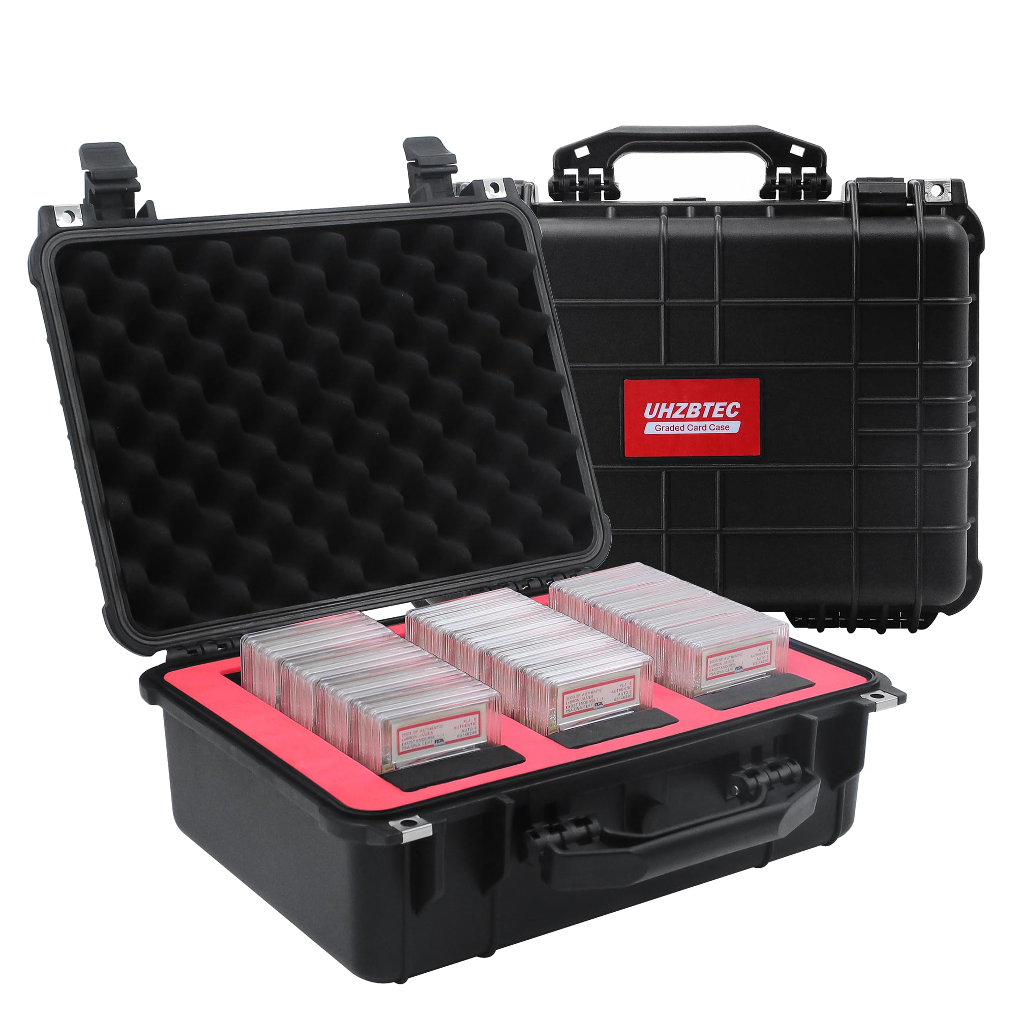 UHZBTEC Waterproof Graded Card Storage Box - Airtight Sports Card Protector for PSA BGS FGS Trading Cards | 3-Row Design Holds 120+ Cards | Perfect for Zion, Basketball & Baseball Card Collectors | Ideal for Display, Storage & Travel Protection
