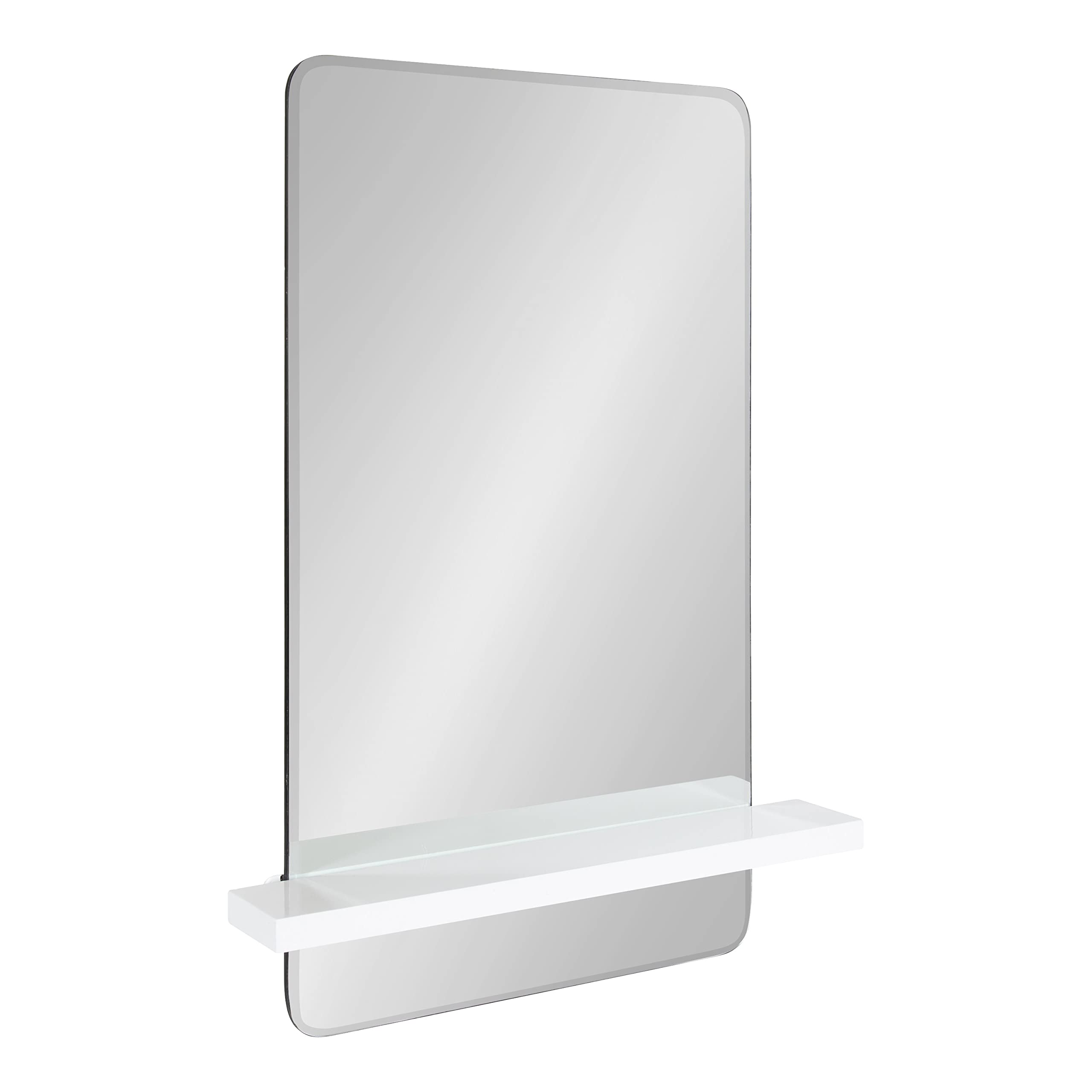 Kate and Laurel Fossett Frameless Rectangle Wall Mirror 18x30 Inches - White Decorative Mirror with Shelf for Storage & Display - Perfect for Living Room, Bedroom, Entryway Decor