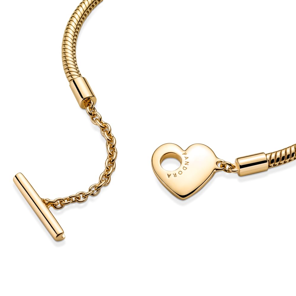 Pandora Moments Heart T-Bar Closure Snake Chain Bracelet for Women | Adjustable Charm Bracelet Compatible with Pandora Charms | Elegant Gift Box Included | Perfect for Anniversaries, Birthdays & Special Occasions