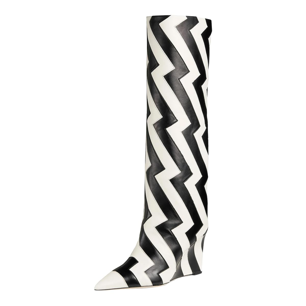 FSJ Women's Thigh High Boots with Wedge Heel & Pointed Toe - Comfortable Thick High Heels for Prom, Club & Party - Trendy Dressy Knee High Boots for Women (US Size 4-15) - Perfect for Night Out, Date Night & Special Occasions