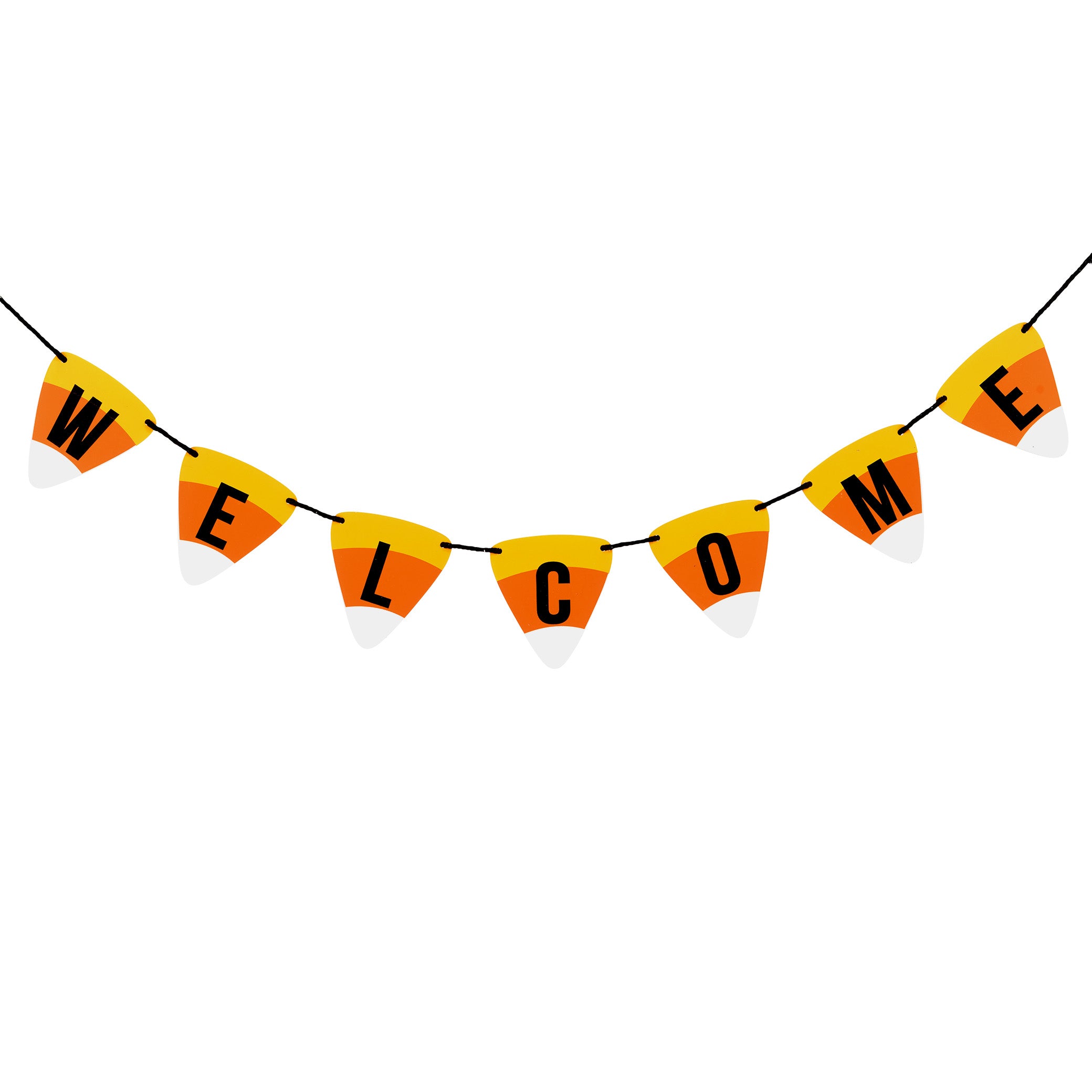 31 in. Halloween Candy Corn Welcome Hanging Banner - Spooky Party Decor for Front Door, Porch & Indoor Halloween Decorations