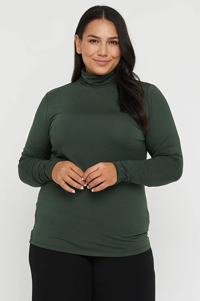 Eco-Friendly Bamboo Roll Neck Top for Women - Soft & Breathable Forest Green T-Shirt | Perfect for Yoga, Casual Wear & Sustainable Fashion