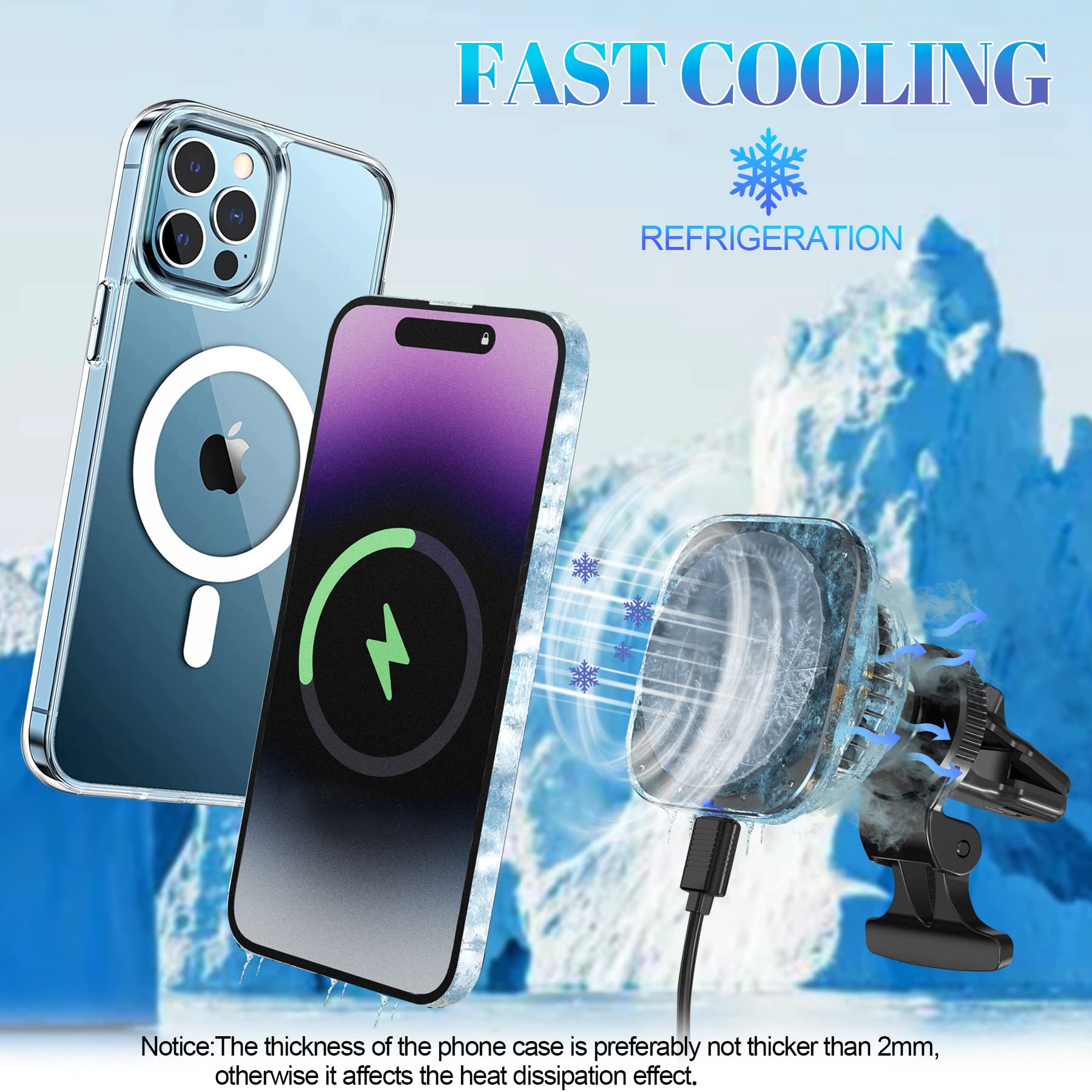 15W Fast Wireless MagSafe Car Charger with Cooling Fan - Magnetic Air Vent Phone Holder for iPhone 16/15/14 Pro Max & Samsung Galaxy S25/S24 Ultra | Overheat Protection | Perfect for Road Trips & Daily Commutes