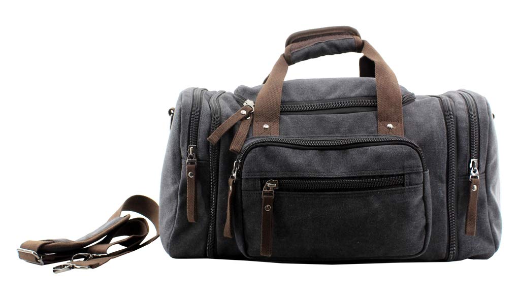 Stylish Canvas Weekender Bag - Durable Overnight Travel Tote & Shoulder Duffel Luggage for Women & Men | Perfect for Weekend Getaways, Gym, Beach Trips & Business Travel (Model 170804-02)