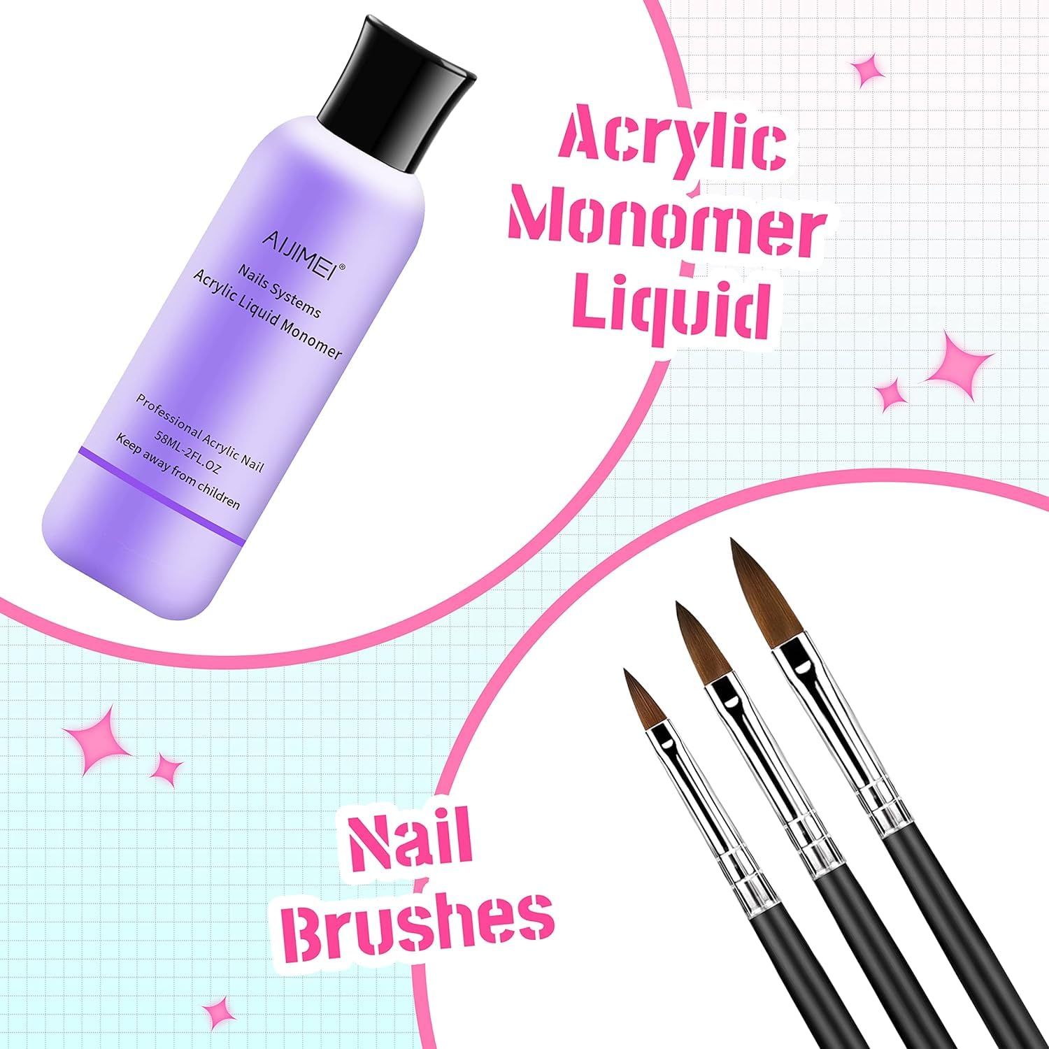AIJIMEI Professional Acrylic Nail Brush Set - 3pcs Nail Art Pen & Manicure Tools for Acrylic Powder Application | Perfect for Salon, Home Nail Art & DIY Manicures