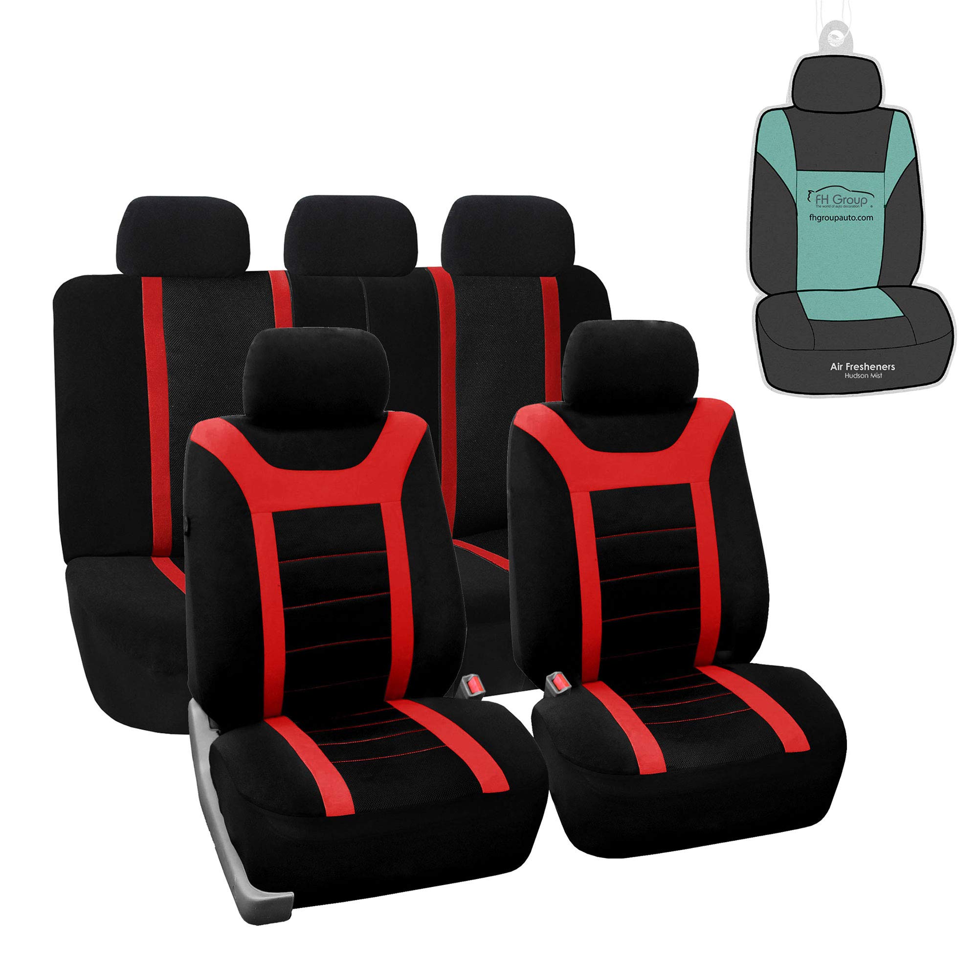 Premium FH Group Car Seat Covers Full Set - Universal Fit for Trucks, SUVs & Vans | Sporty Red Design with Airbag Compatibility & Split Rear Seats | Durable Interior Seat Protector for Daily Commute, Road Trips & Family Adventures