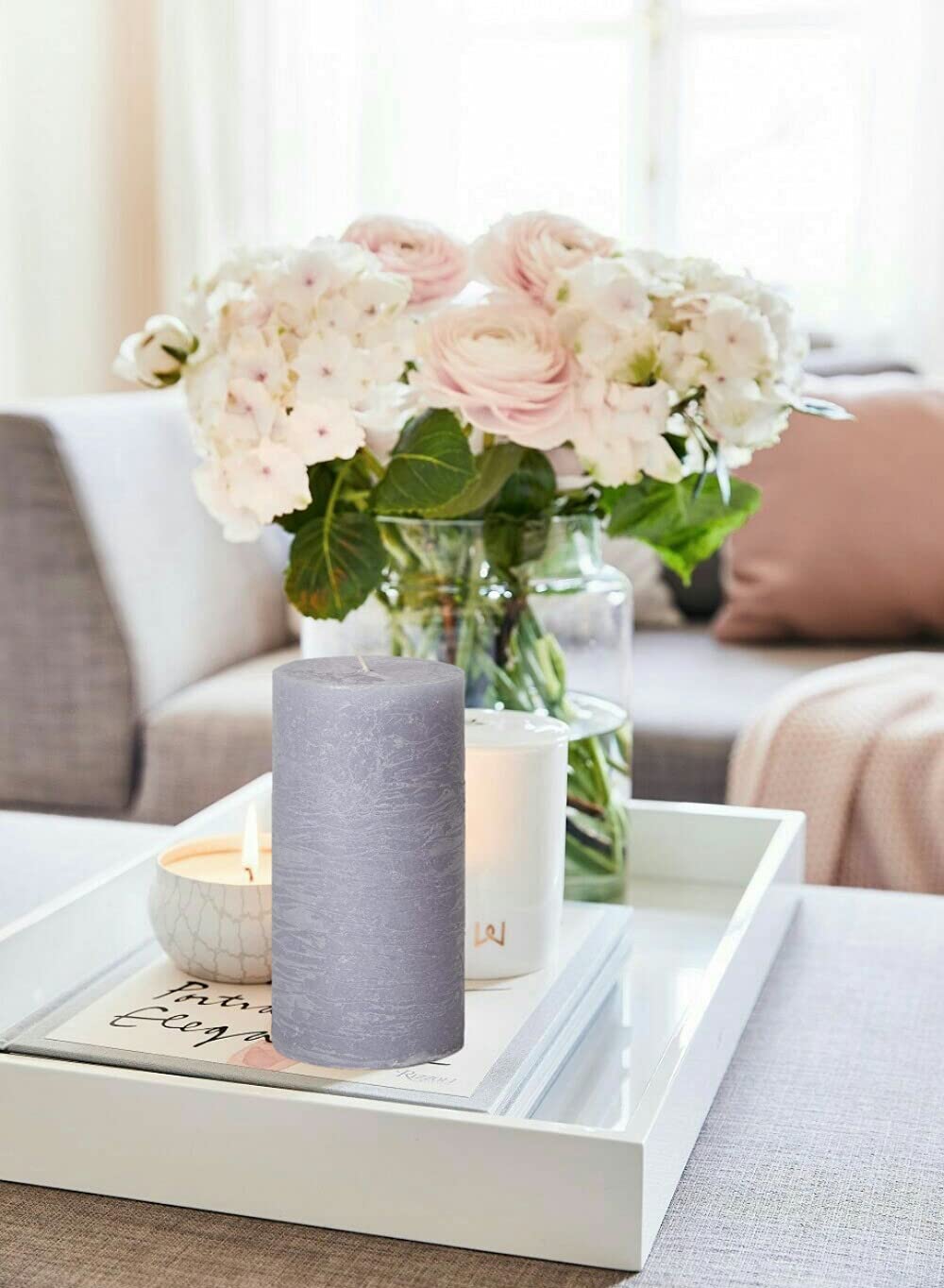 Set of 4 Rustic Gray Cement Pillar Candles - 3