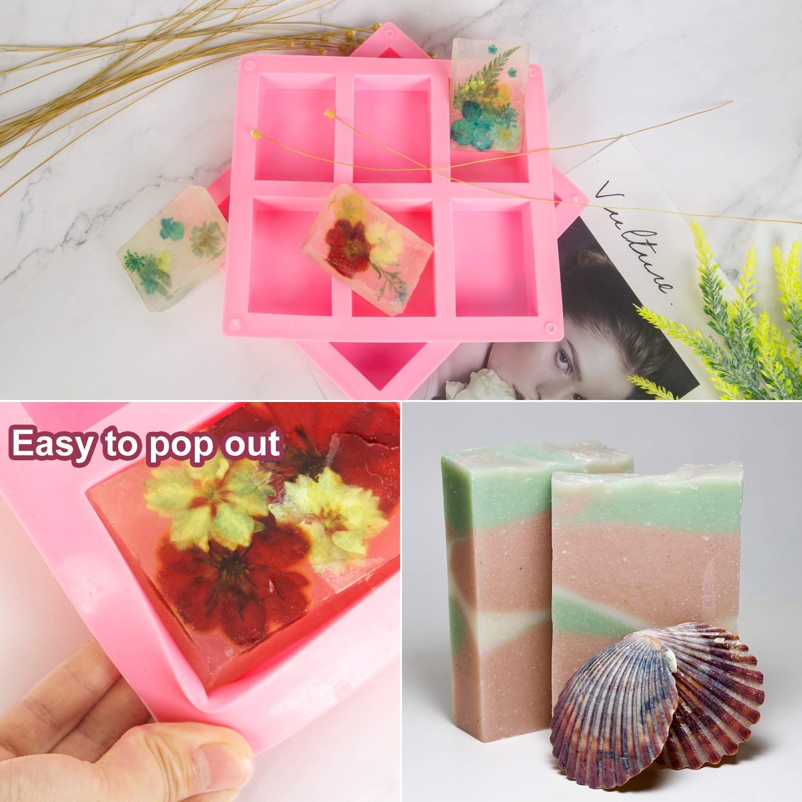 Ozera 2-Pack Silicone Soap Molds with 6 Cavities - DIY Soap Making, Chocolate Baking Molds for Handmade Soaps & Candies - Perfect for Crafting, Gifts & Home Use