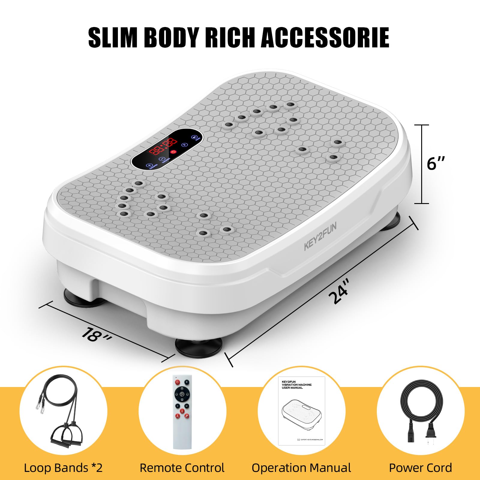 KEY2FUN 2025 Upgraded Vibration Plate Exercise Machine - Large-Size Vibrating Platform for Lymphatic Drainage & Home Fitness with Resistance Bands, 330LBS Capacity - Perfect for Weight Loss, Muscle Toning, and Circulation Improvement at Home or Gym
