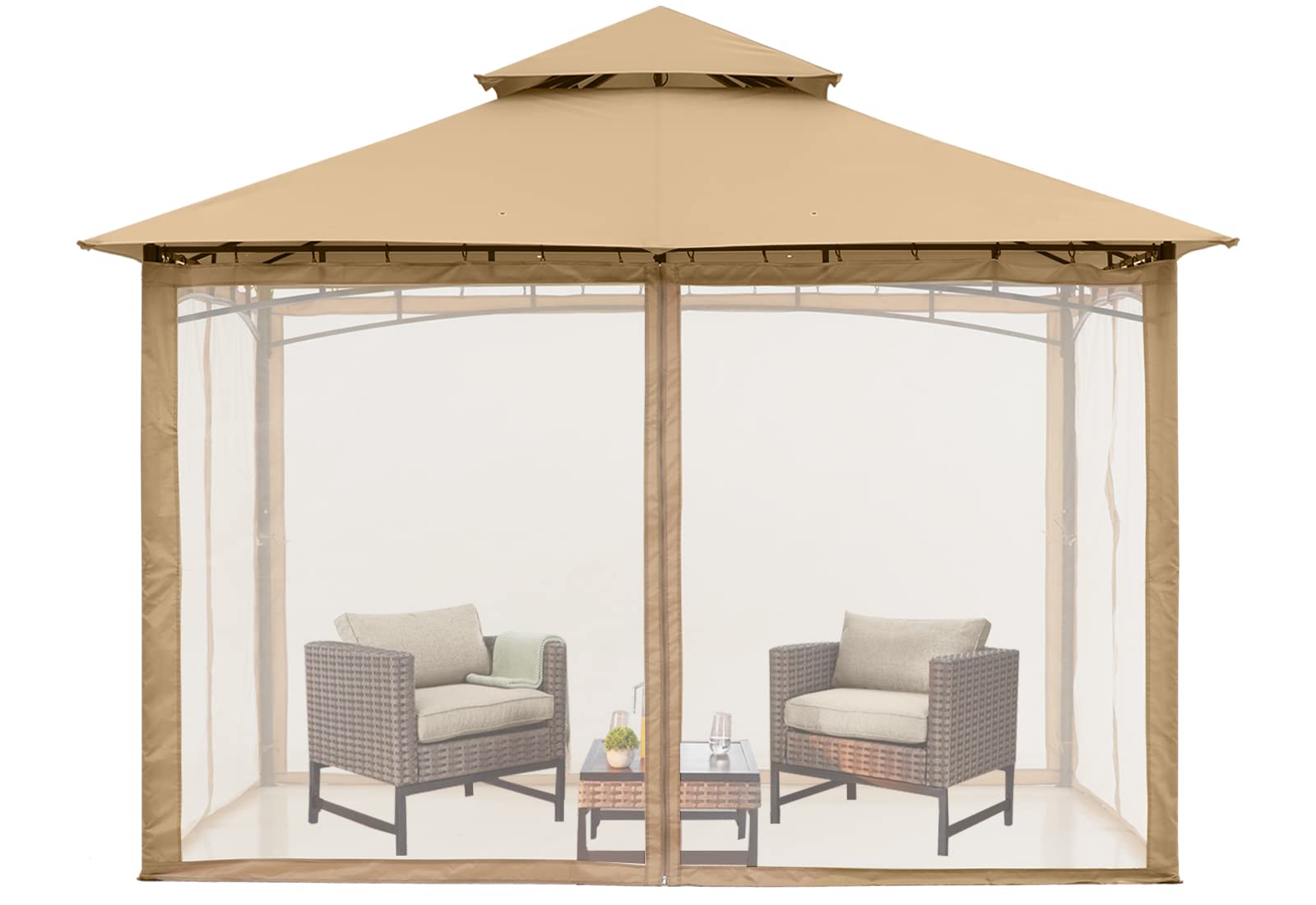 MASTERCANOPY 8x8 Beige Outdoor Garden Gazebo with Sturdy Steel Frame & Mesh Netting Walls - Perfect for Patios, Backyards, BBQs, and Outdoor Relaxation