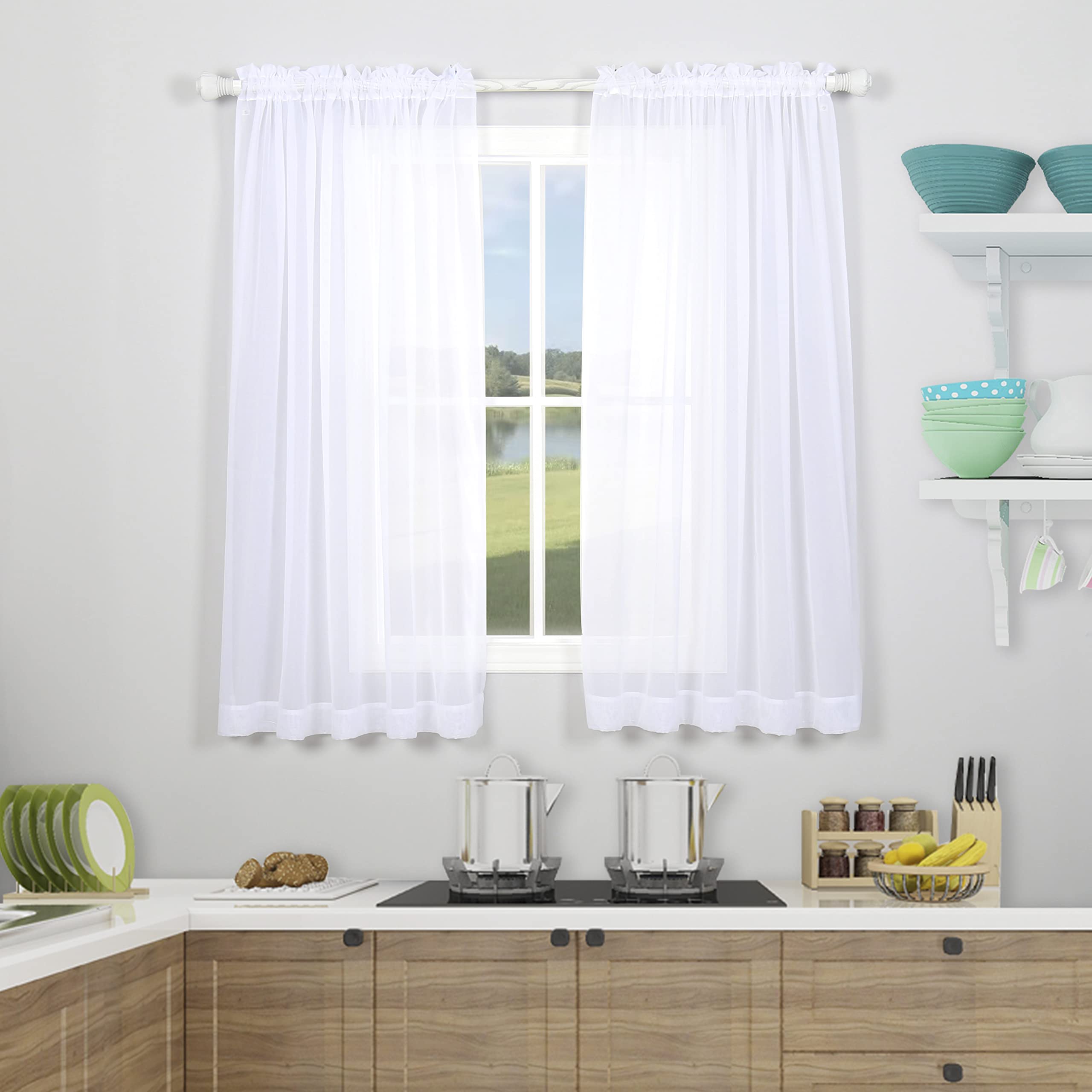 SNUGRAY White Sheer Curtains 59x45 Inches - Light Filtering Window Drapes for Living Room, Bedroom & Dining Room - Classic Rod Pocket Curtain Panels (Set of 2) - Perfect for Privacy & Soft Natural Light