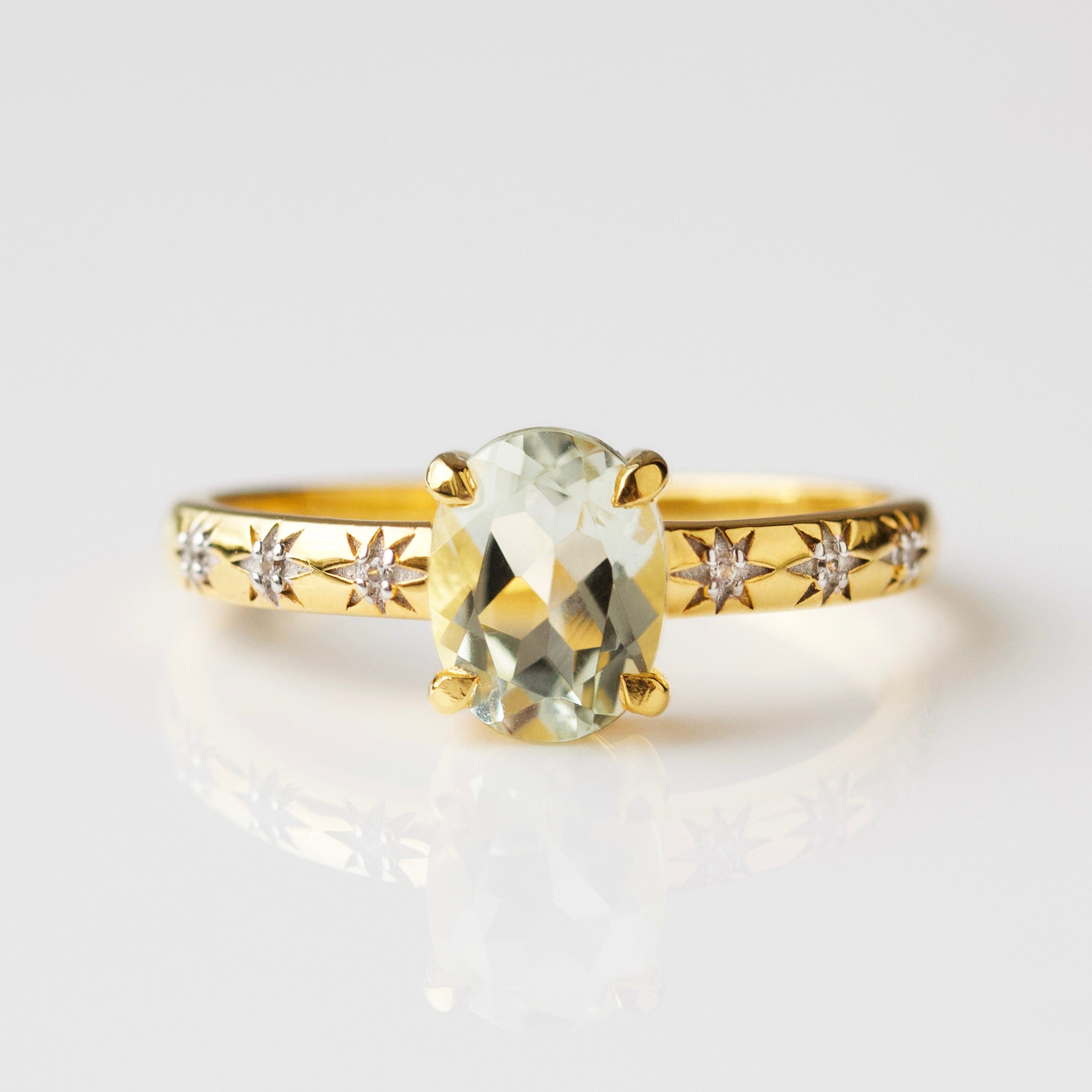 Kaia Green Amethyst Star Set Ring for Women - Sterling Silver Zodiac Jewelry - Perfect for Birthday Gifts, Anniversary & Spiritual Healing