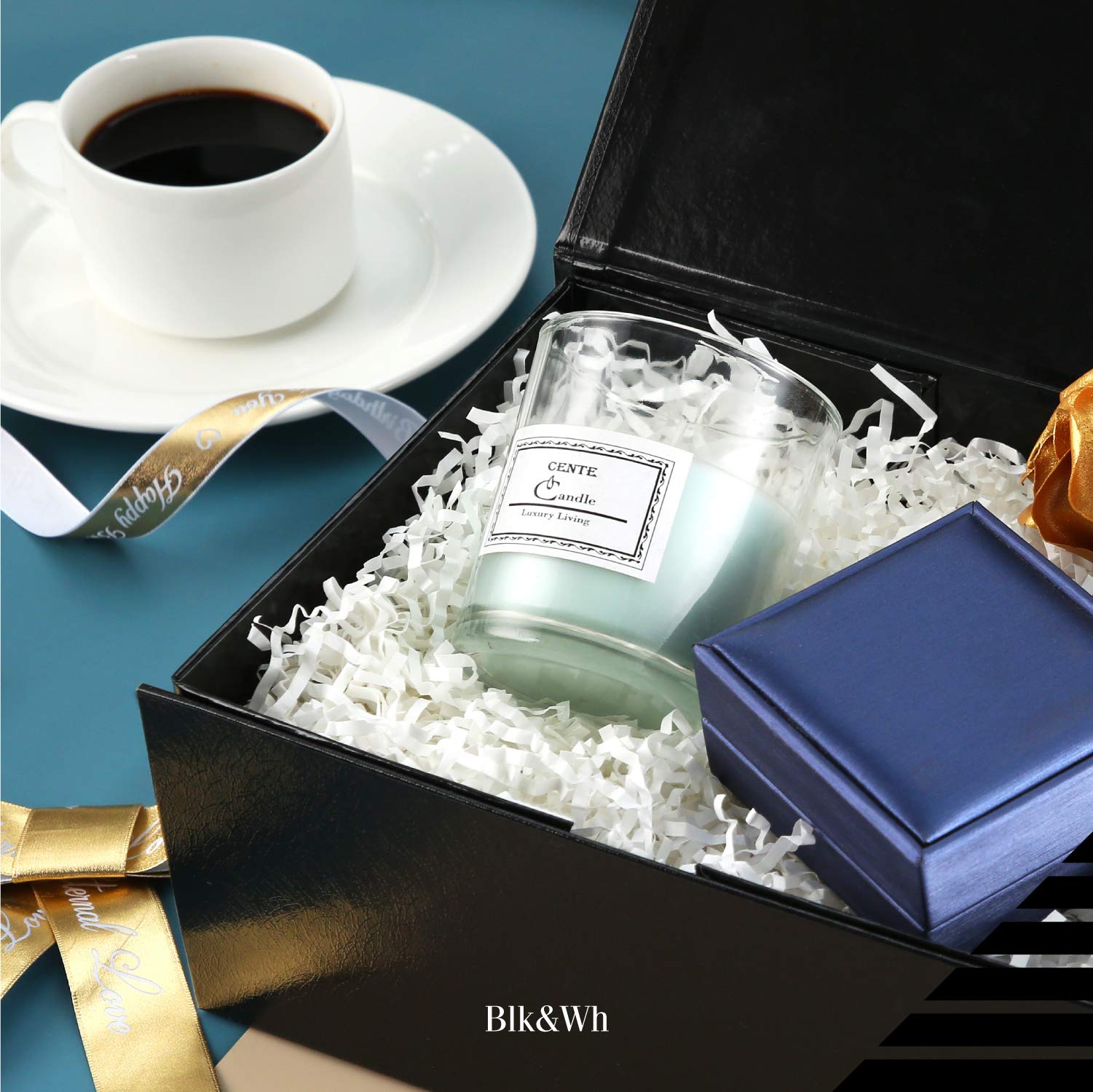 BLK&WH 9x6.5x3.8 Inches Magnetic Closure Gift Box - Glossy Black with Grass Texture - Collapsible Packaging for Groomsmen, Wedding Favors, Jewelry & Luxury Gifts - Perfect for Birthdays, Anniversaries & Corporate Events
