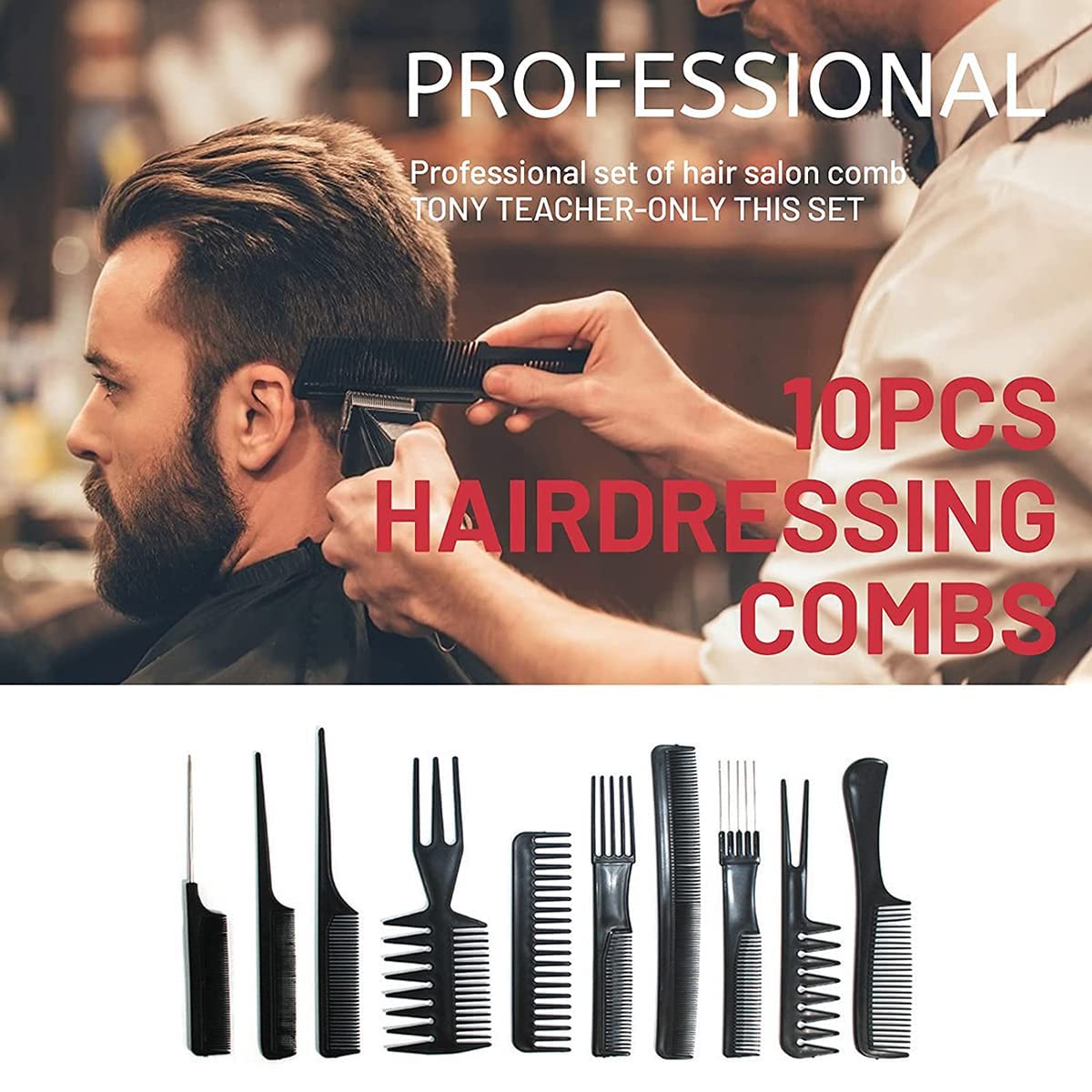 10Pcs Professional Hair Combs Set - Wide Tooth Comb, Anti-Static Barber Comb, Fine Hair Styling Comb, Detangling Comb & Rat Tail Comb for Men & Women with Long Thick Curly Hair - Perfect for Salon, Home Styling & Travel Hair Care