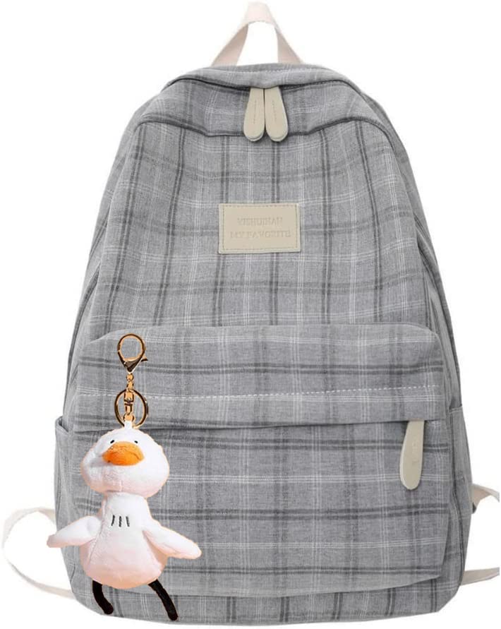 Light Academia Aesthetic Backpack - Plaid Preppy School Bag for Women & Men - Vintage College Rucksack with Laptop Compartment (Light Grey) - Perfect for School, Work, Travel & Daily Commute