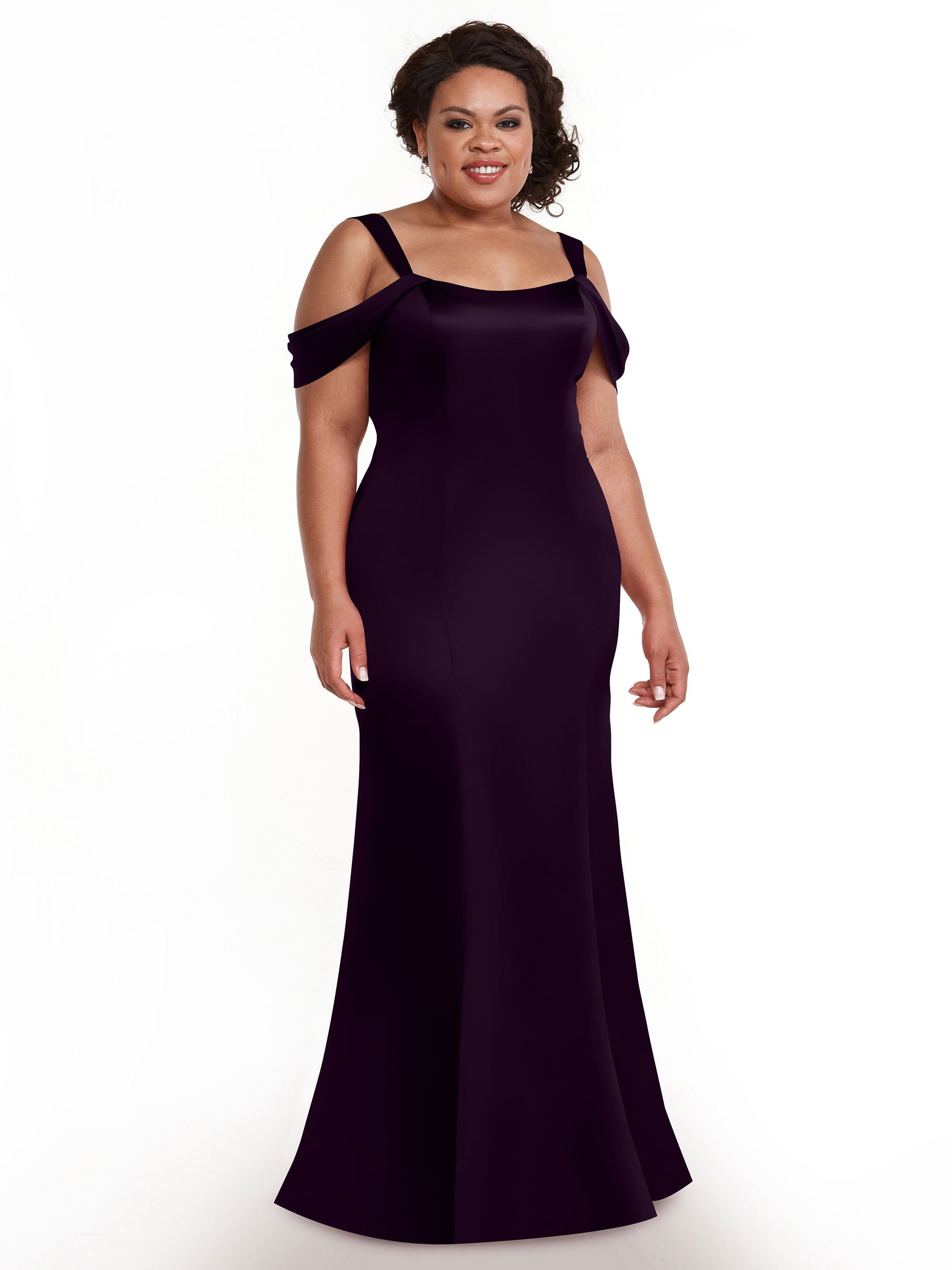 Elegant 80151 Fitted Satin Bridesmaid Dress with Off-The-Shoulder Sleeves - Perfect for Weddings, Formal Events & Special Occasions