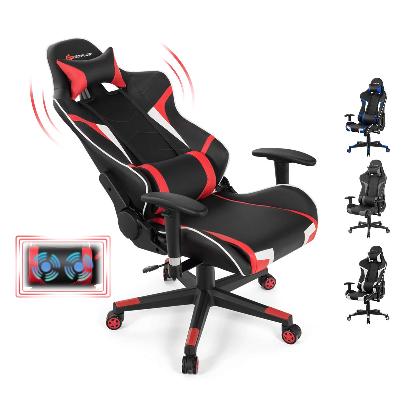 Premium Goplus Ergonomic Gaming Chair - High Back PU Leather Office Chair with Massage, Adjustable Arms & Headrest, Reclining & Swivel for PC, Racing & Executive Use - Perfect for Home Office, Gaming Setup & Workstations