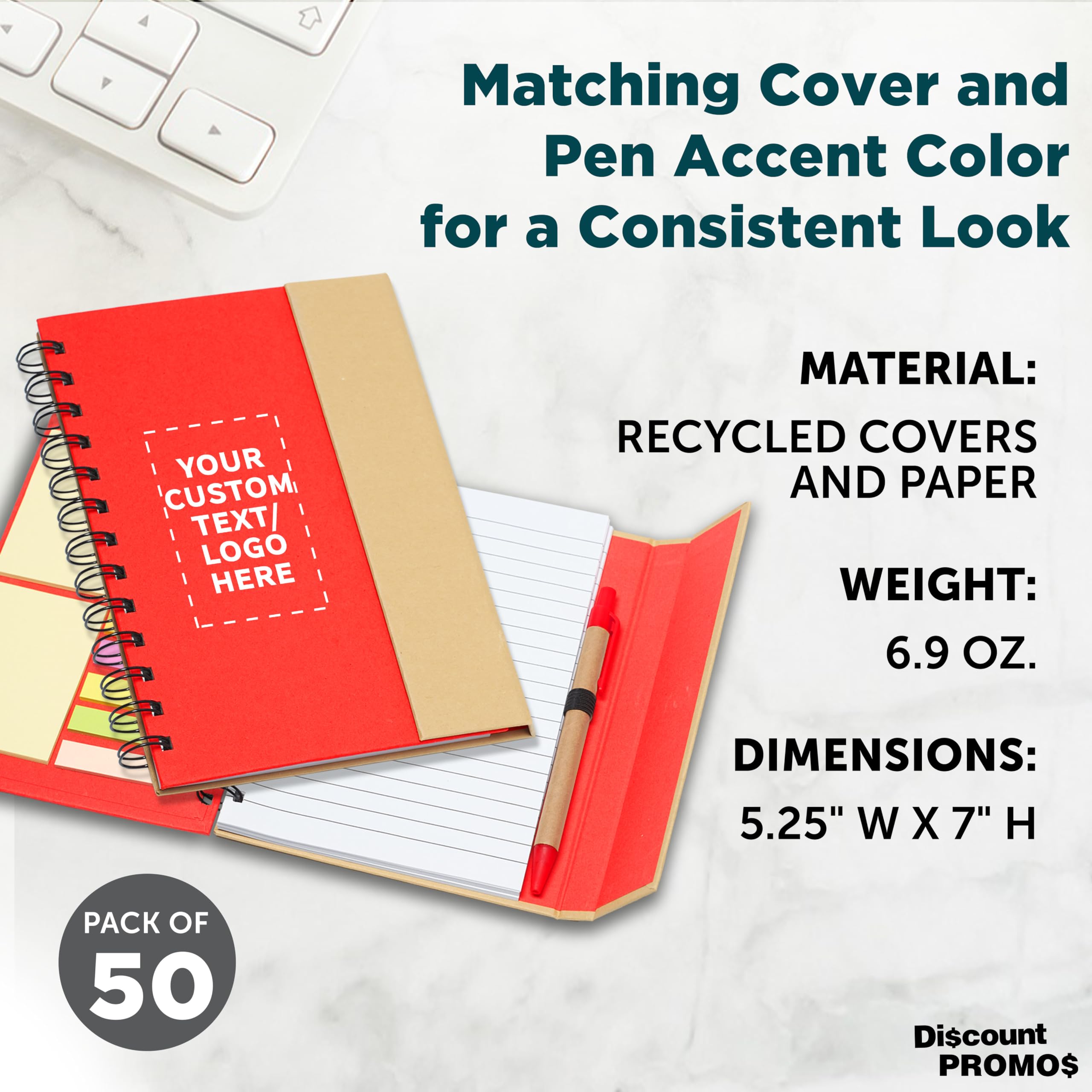 Custom Eco-Friendly Spiral Notebooks with Pens - 50-Pack Bulk Set, Personalized Red Notebooks for School, Office & Home Use - Perfect for Students, Professionals & Journaling