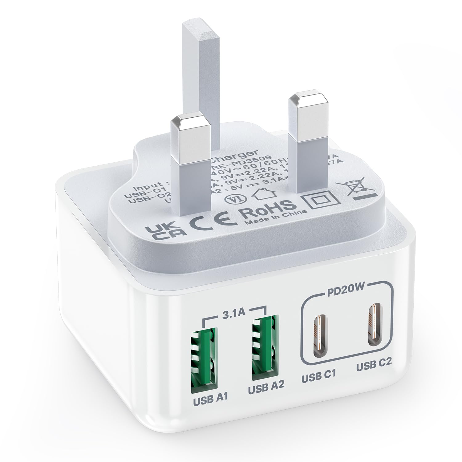 Aioneus 40W 4-Port USB C Fast Charger with Dual PD+QC - Wall Plug Power Adapter for iPhone 15 Pro Max/14/13/12/11/XS/XR/SE, iPad, Samsung Galaxy - Perfect for Home, Office & Travel Charging Multiple Devices Simultaneously