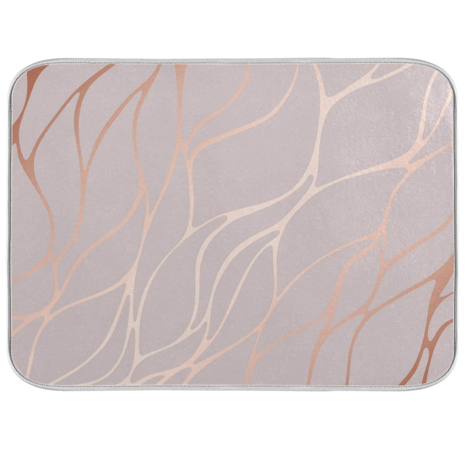 Rose Gold Marble Dish Drying Mat - Super Absorbent Microfiber, Heat-Resistant Kitchen Counter Mat (18x24 Inch) for Dishes & Utensils