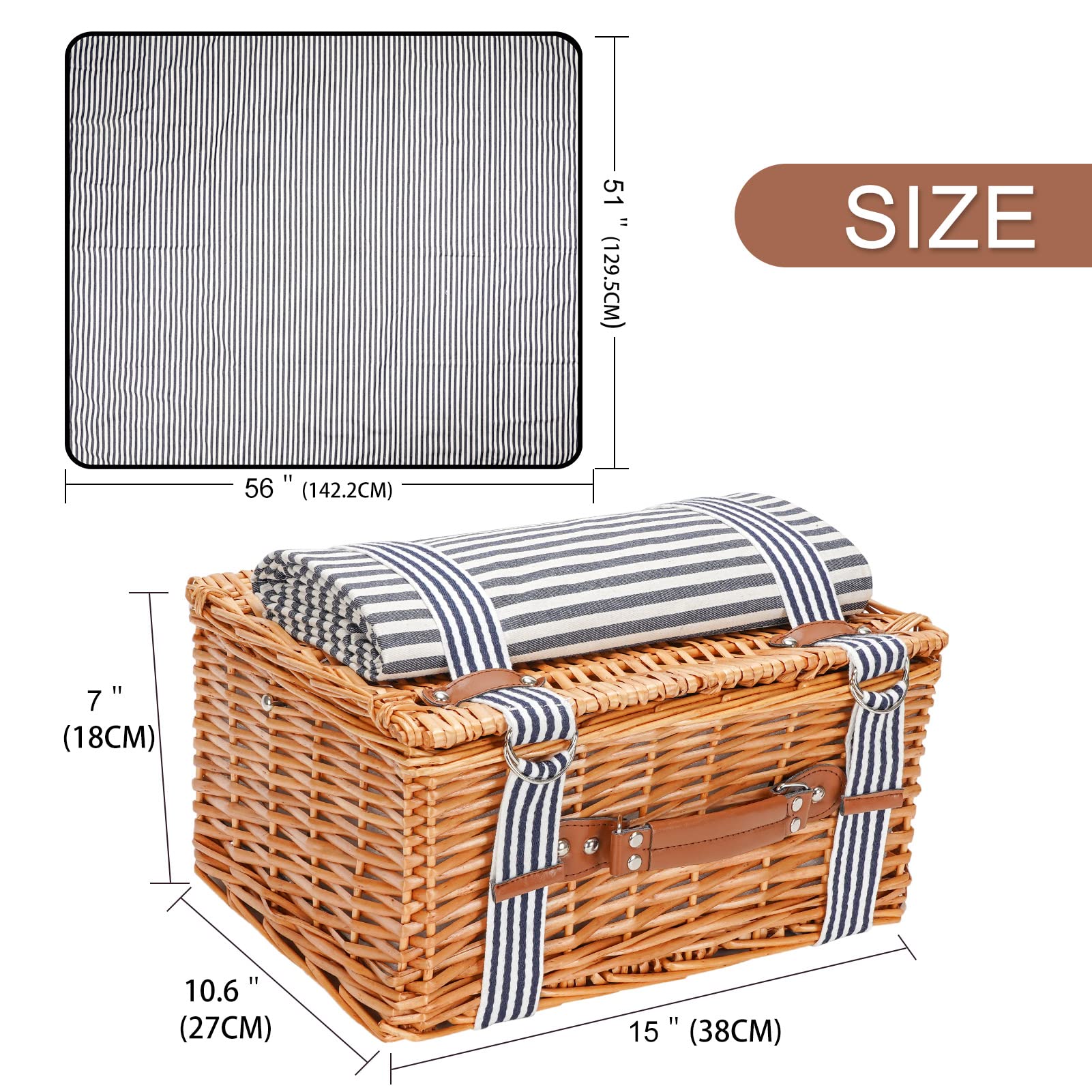 Handmade Willow Picnic Basket Set for 2 Persons - Insulated Cooler, Cutlery Kit & Blanket Included | Romantic Outdoor Gift for Couples, Valentine's Day, Birthday, Wedding | Perfect for Beach Picnics, Park Dates & Garden Parties