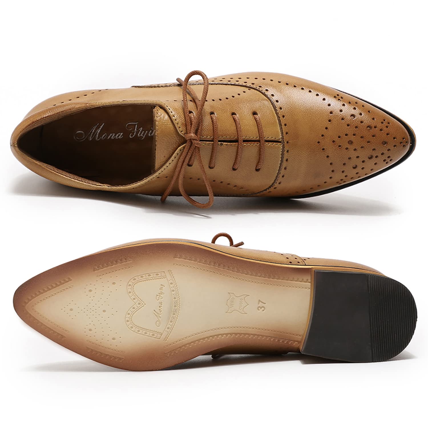 Women's Leather Perforated Lace-up Oxford Brogue Derby Shoes - Stylish & Comfortable Ladies Dress Shoes for Work, Office & Formal Occasions