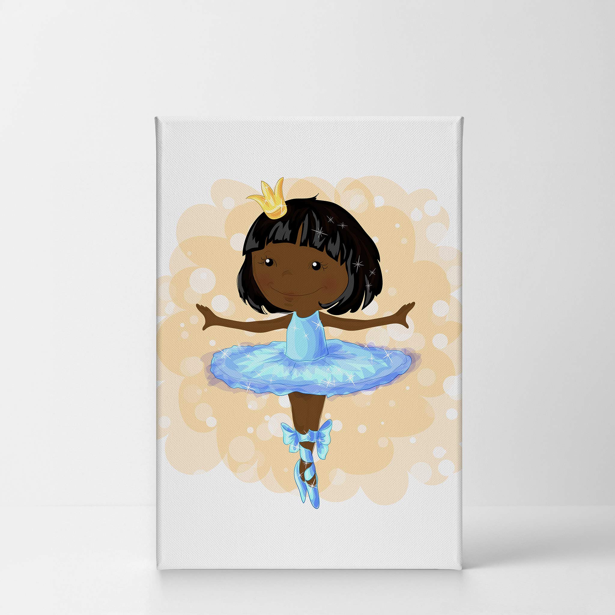 African American Ballerina Canvas Wall Art - Smile Art Design Cute Dance Painting for Kids Room, Nursery & Baby Room Decor - 40x30 Inch Ready to Hang Made in USA - Perfect for Bedroom, Playroom & Gift Ideas