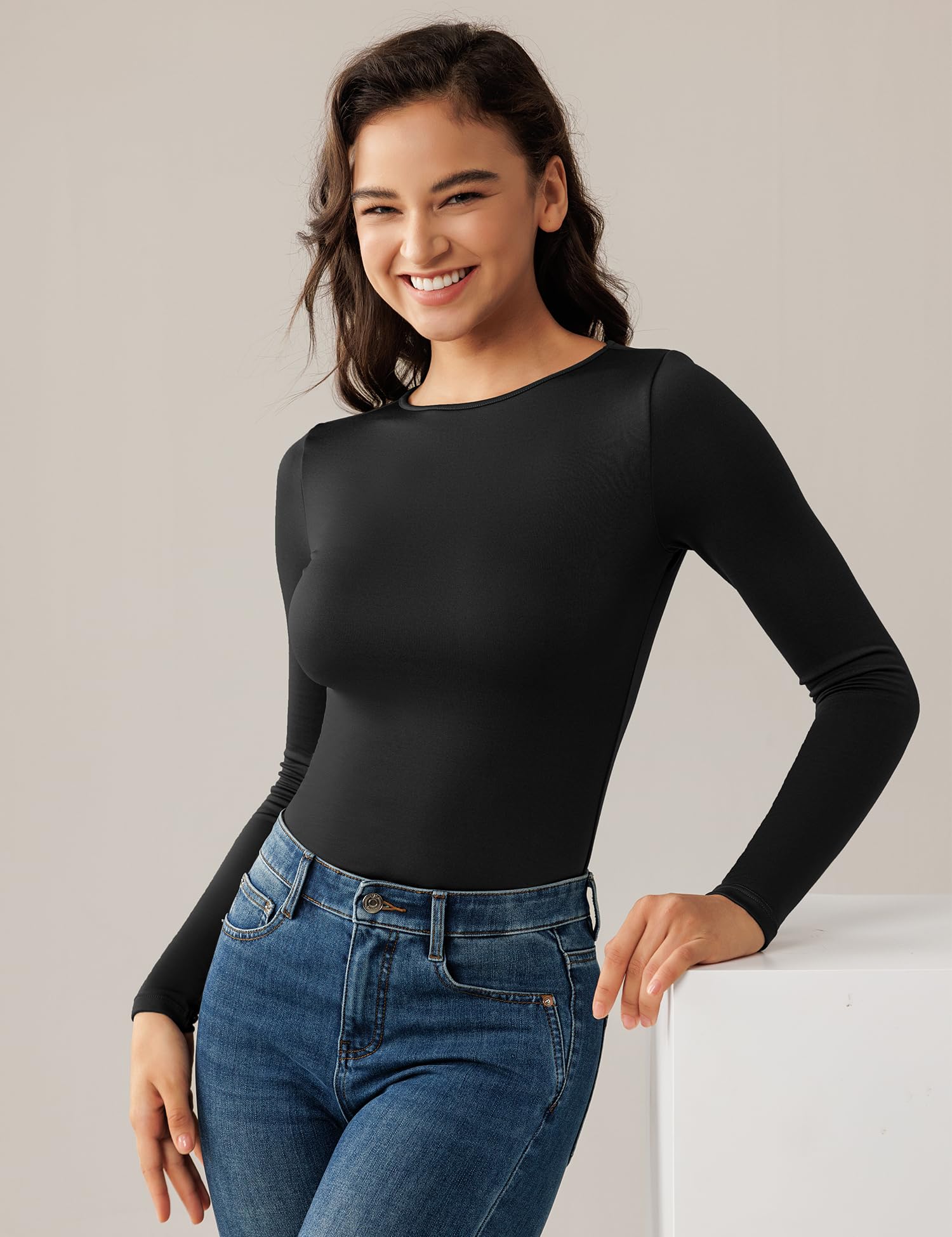 QOMEWA Women's Thermal Long Sleeve Shirts - Fleece Lined Crew Neck Slim Fit Base Layer for Cold Weather - Perfect for Winter Hiking, Skiing, and Outdoor Activities