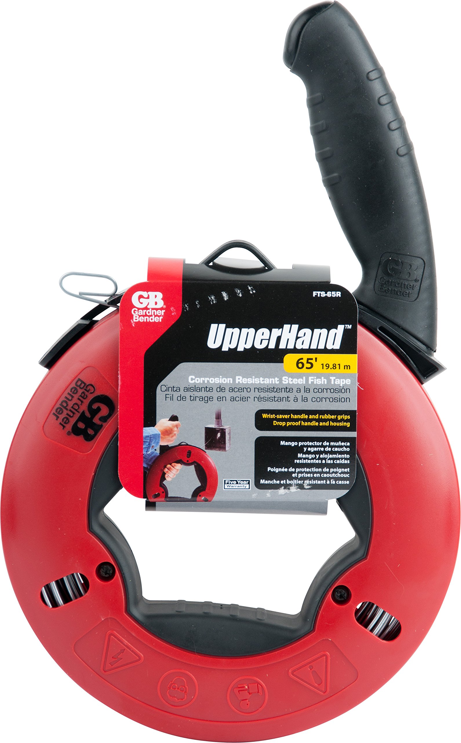 **Gardner Bender FTS-65R Fish Tape - 65ft Corrosion-Resistant Carbon Steel with Nylon/ABS Housing, Rubber Grip & Patented Handle - ⅛ Inch Width for Electrical Wiring & Cable Pulling**    *(Perfect for Electricians, DIY Home Wiring, Conduit Installation & Tough Job Sites)*