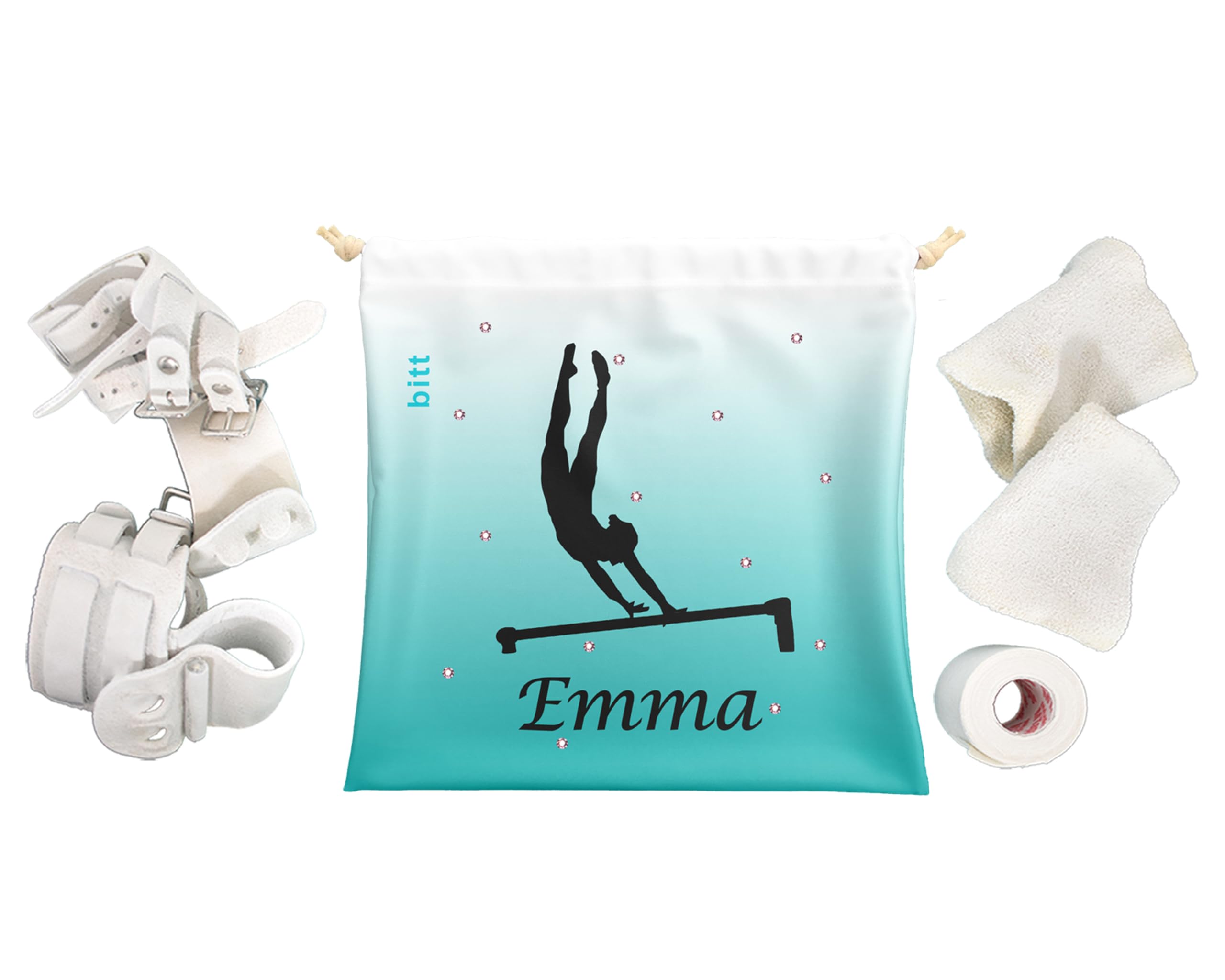 Custom Gymnastics Grip Bag with Gymnast Silhouette - Ombre Color Drawstring Backpack with Crystal Embellishment Option | Perfect for Gymnastics Practice, Competitions & Sports Gear Storage