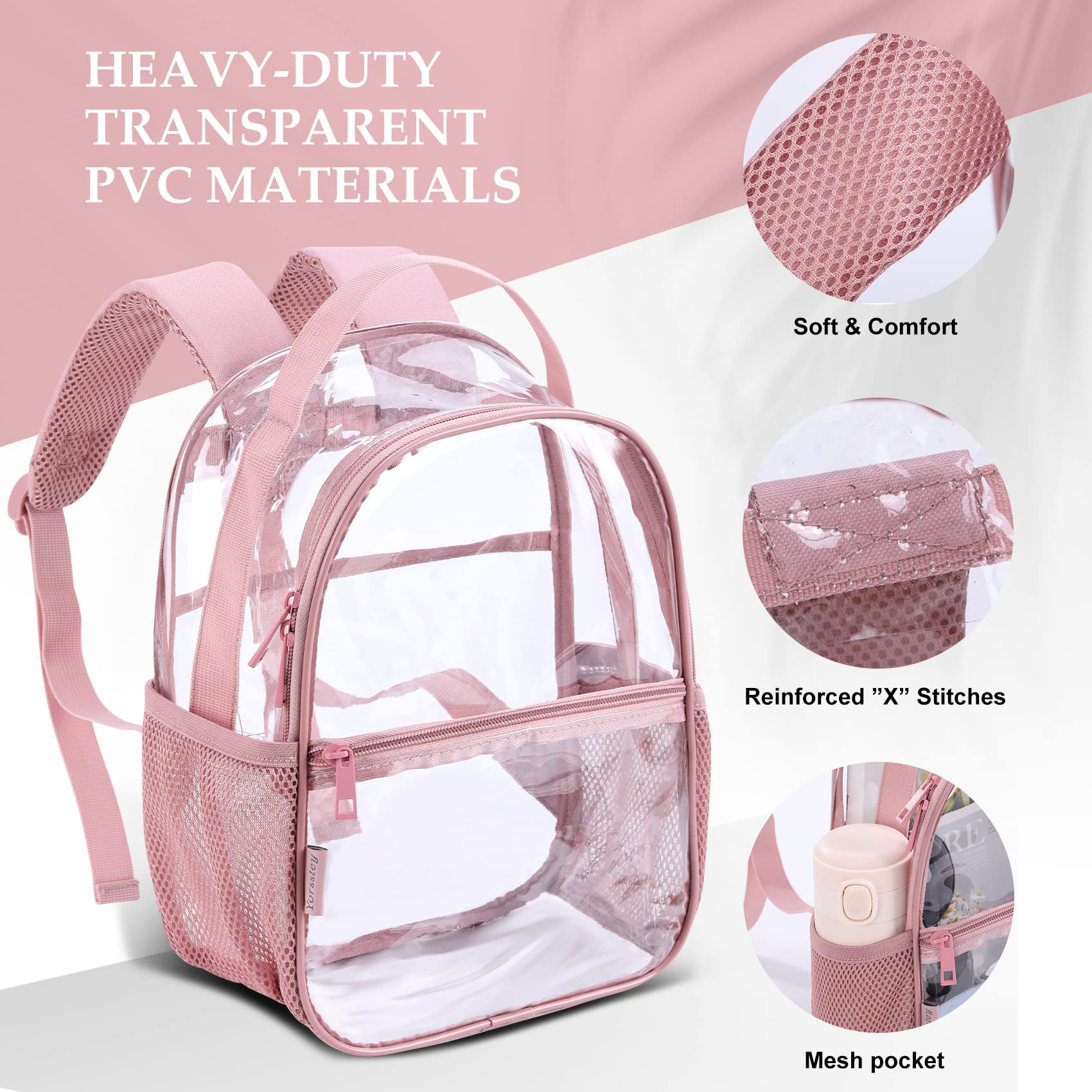 Clear Mini Backpack - Stadium Approved See-Through Small Transparent Bag for Women | Perfect for Sports Events, Concerts & Travel | Lightweight & Water-Resistant | Ideal for Theme Parks, Festivals & Security Checks (Pink)
