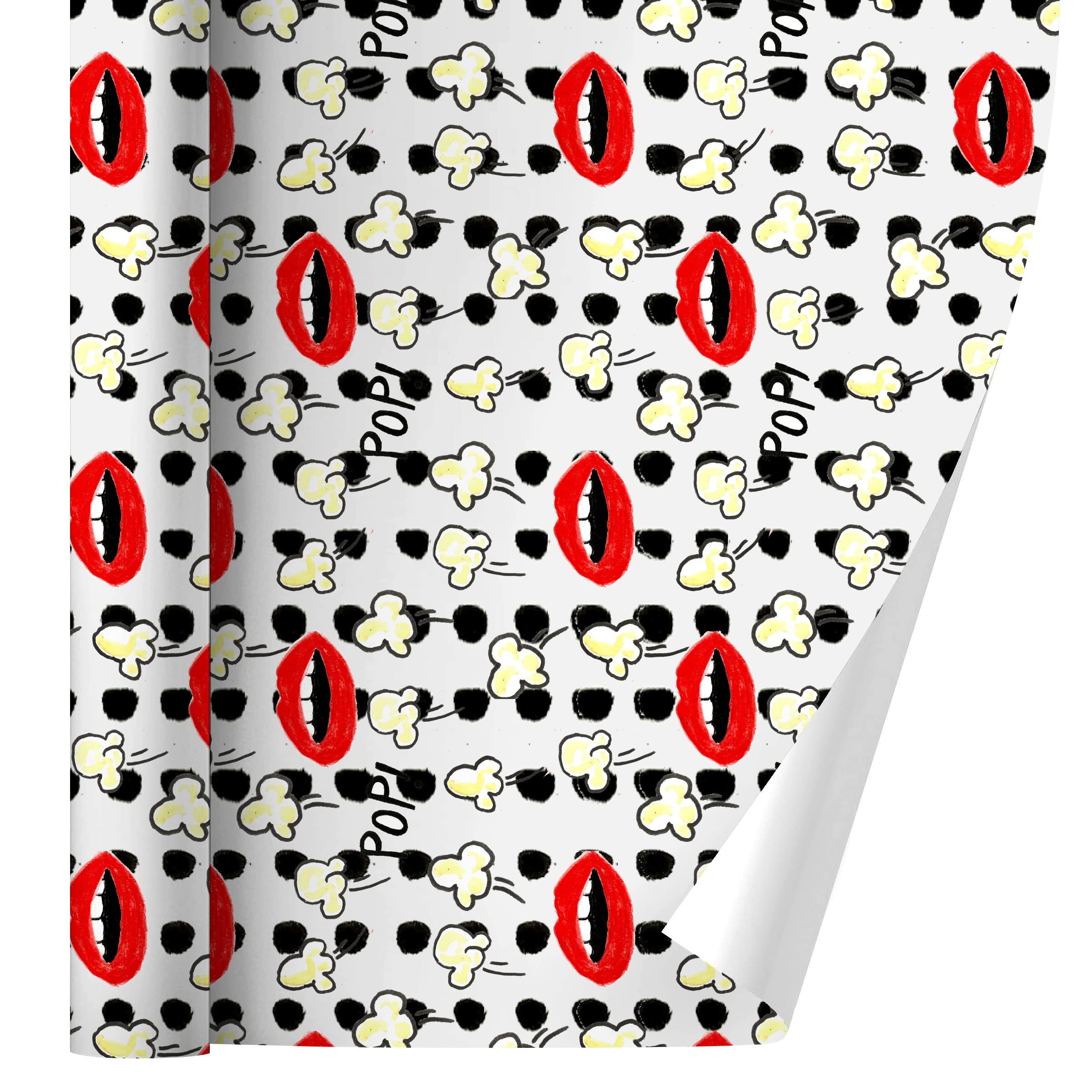 GRAPHICS & MORE Popcorn Lips Pattern Gift Wrap Paper Rolls - Perfect for Birthday, Christmas, Party Decorations & Craft Projects